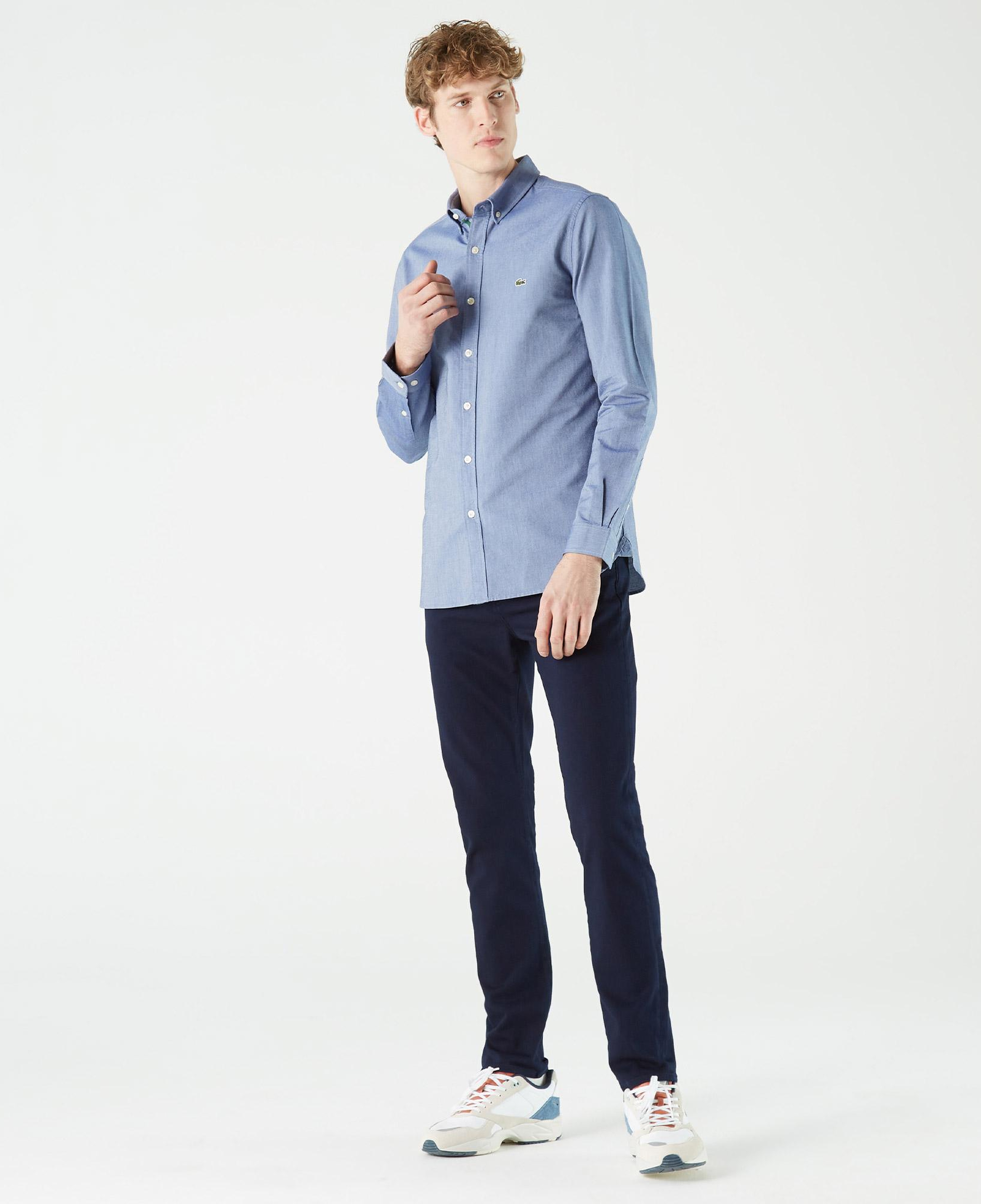 Erkek Slim Fit Düğmeli Yaka Lacivert Gömlek