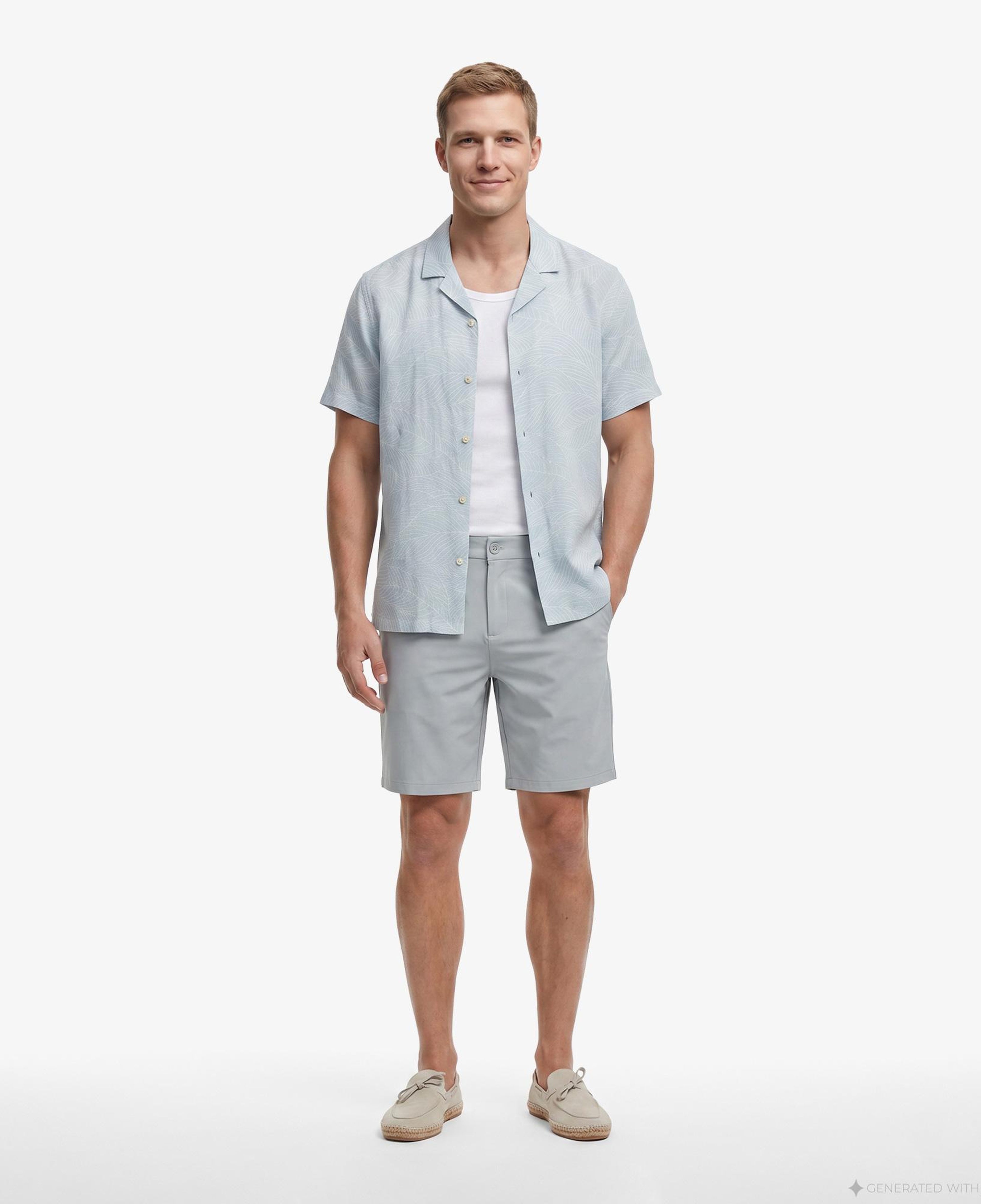 Nautica Erkek Yeşil Regular Fit Kısa Kollu Desenli Keten Gömlek