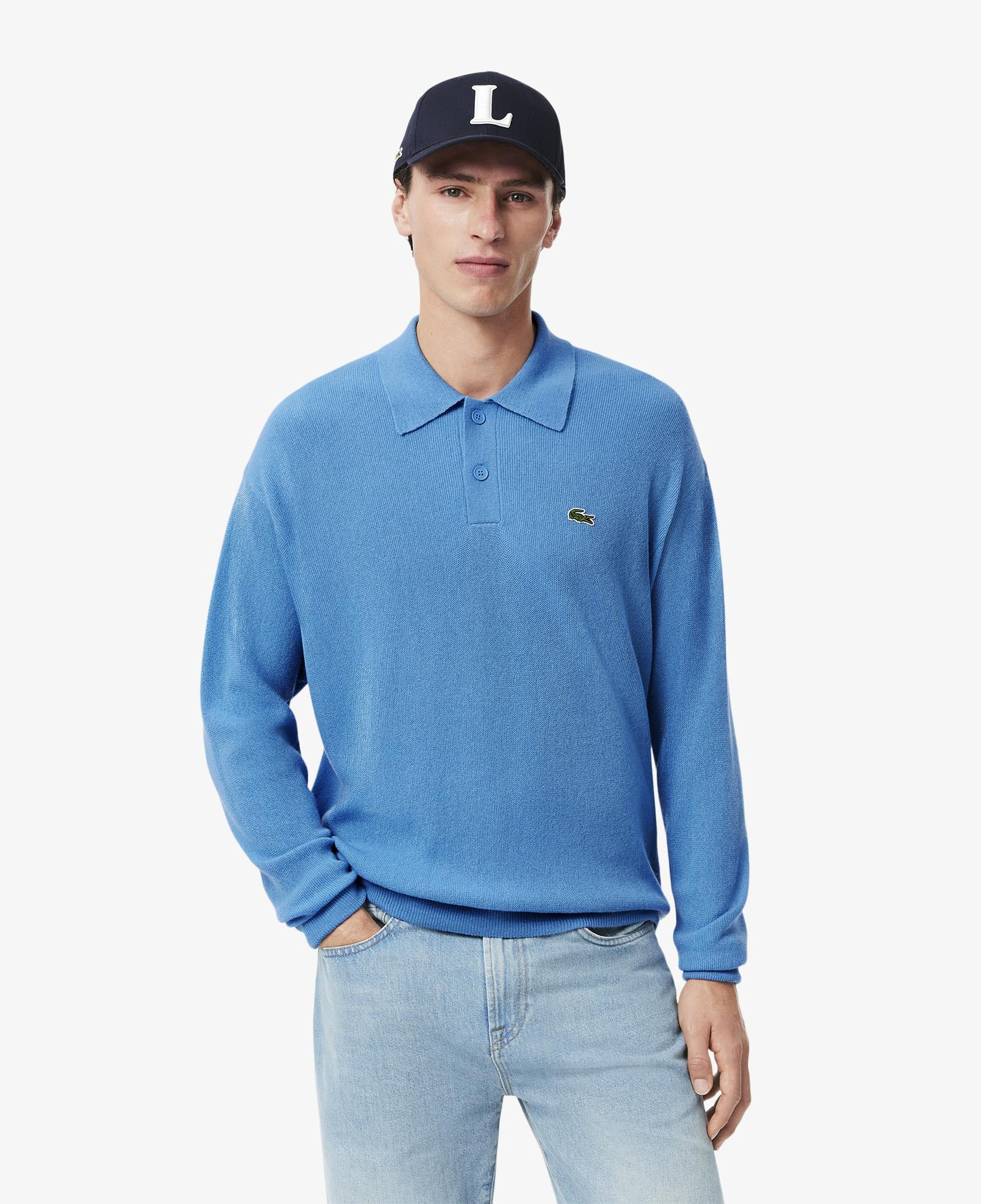 Erkek Relaxed Fit Polo Yaka Yün Mavi Triko