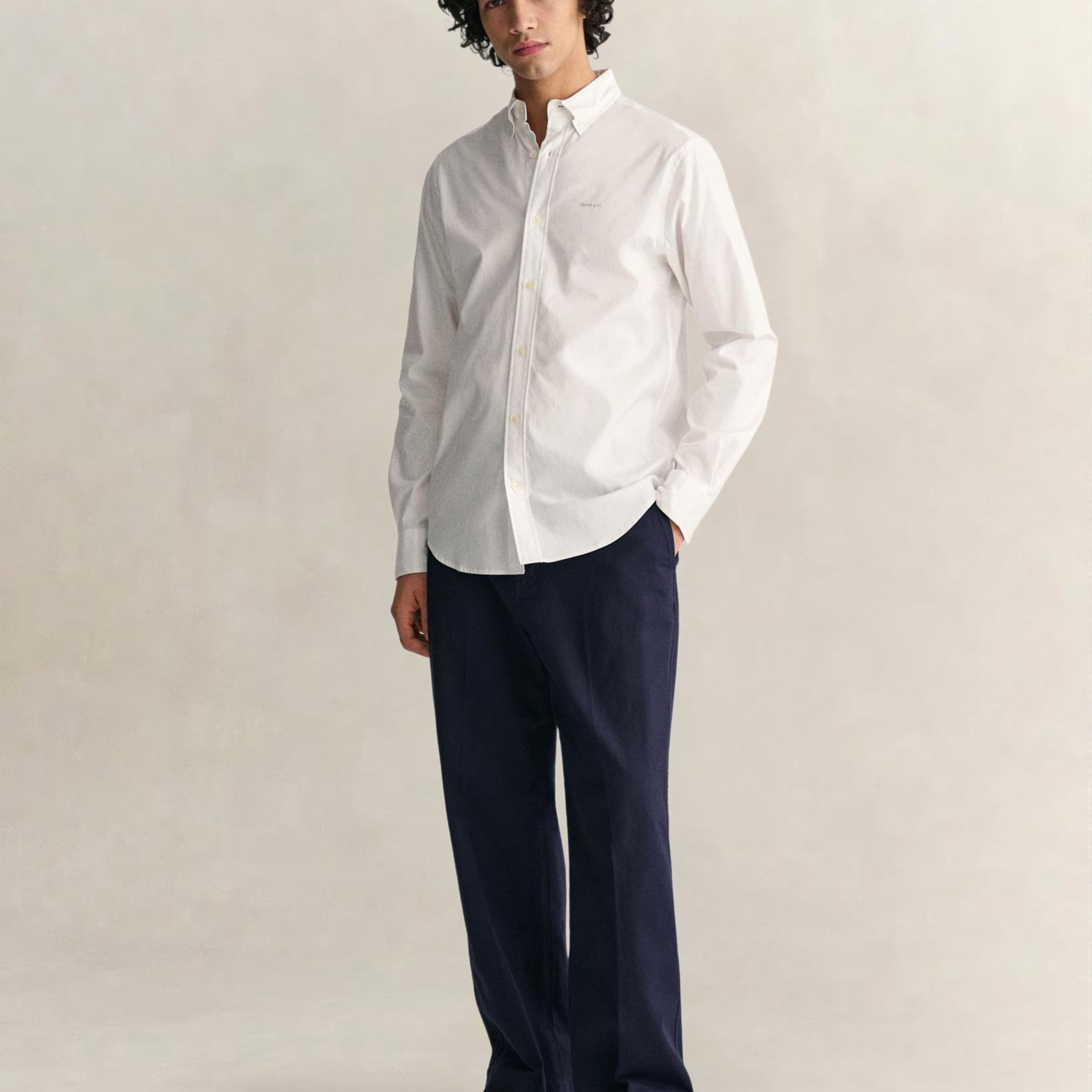 GANT Erkek Beyaz Regular Fit Düğmeli Yaka Oxford Gömlek