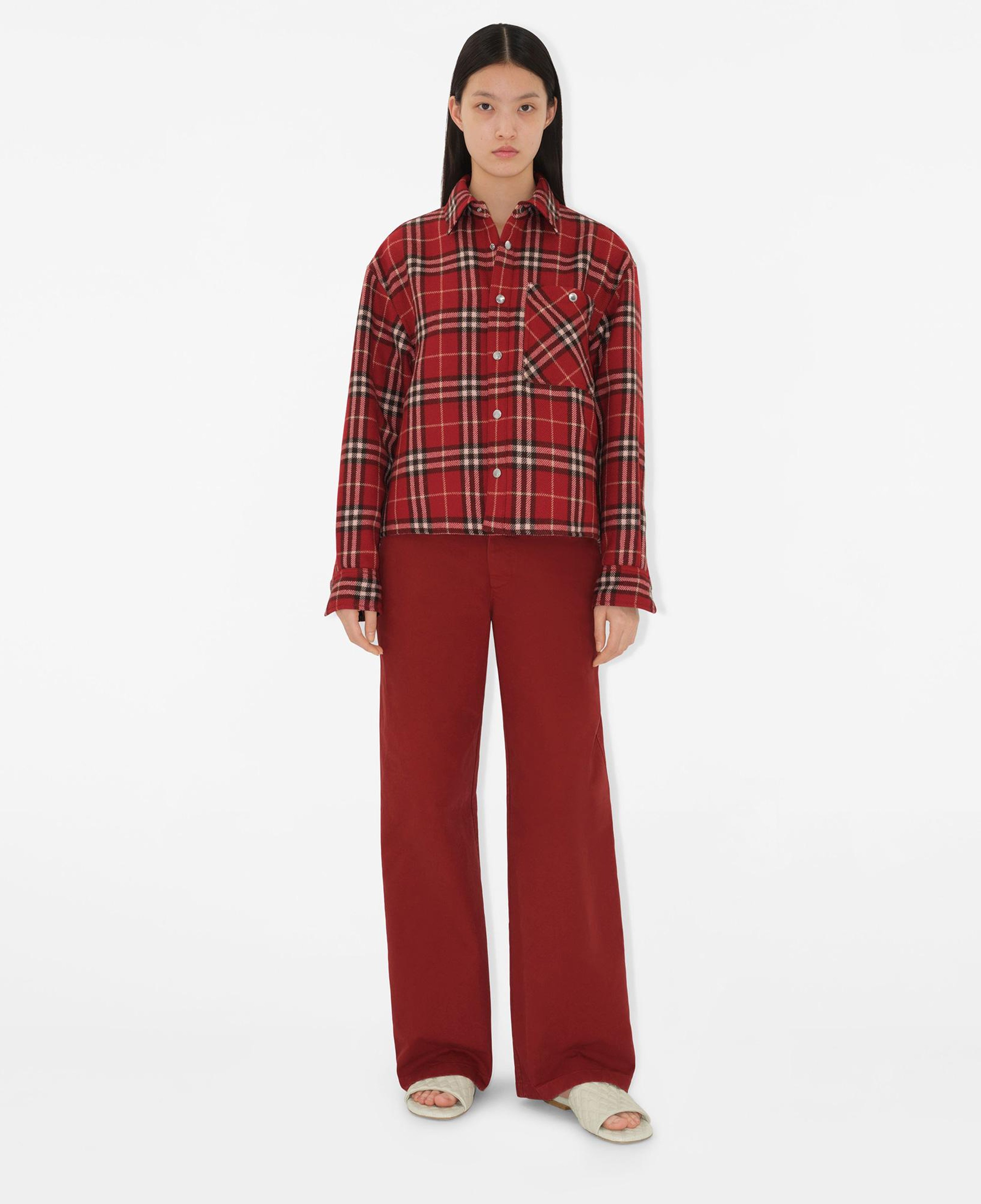 Burberry Lny25 Giu Wool Overshirt Kadın Kırmızı Gömlek