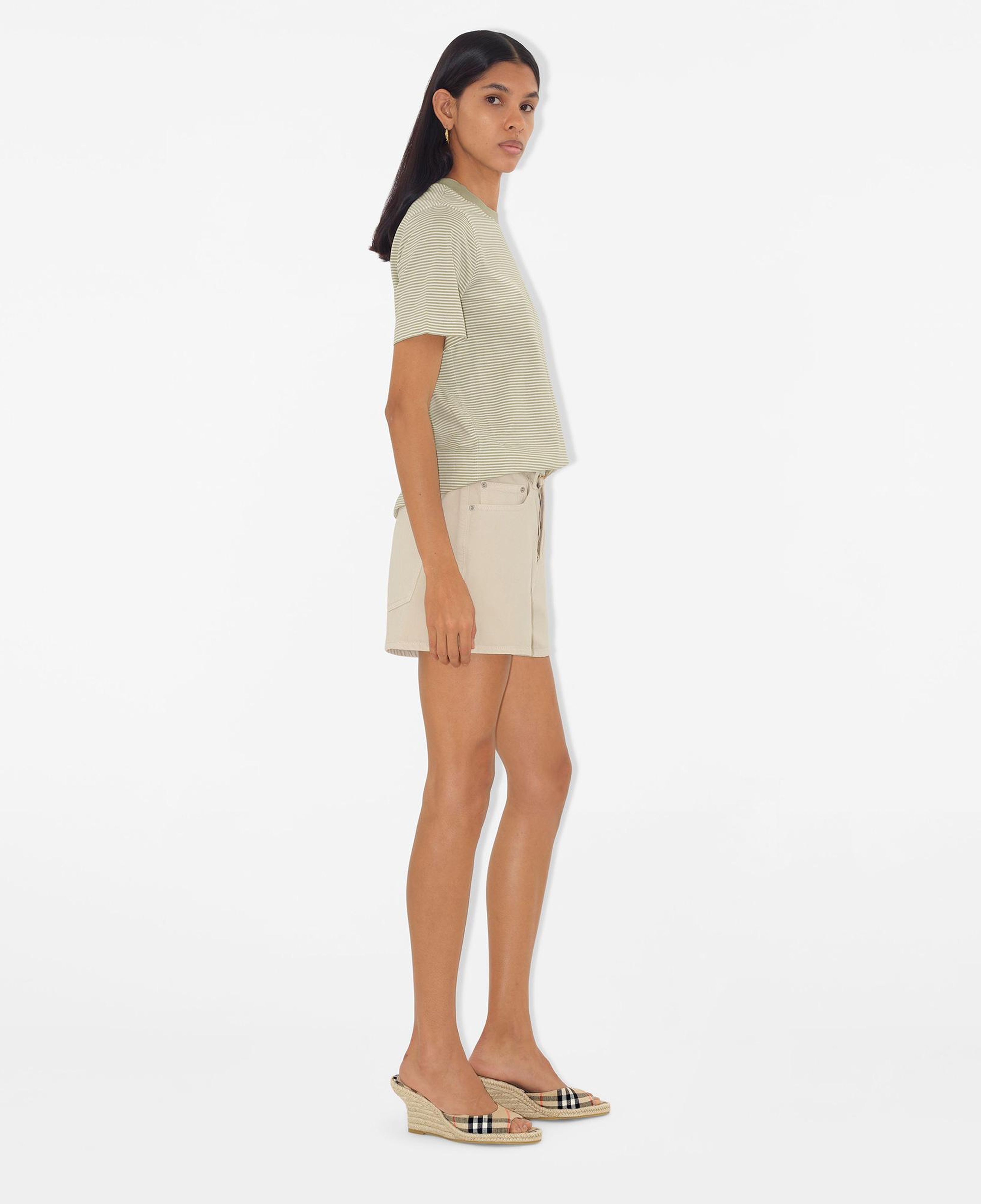 Burberry For Striped Cotton Kadın Haki T-Shirt
