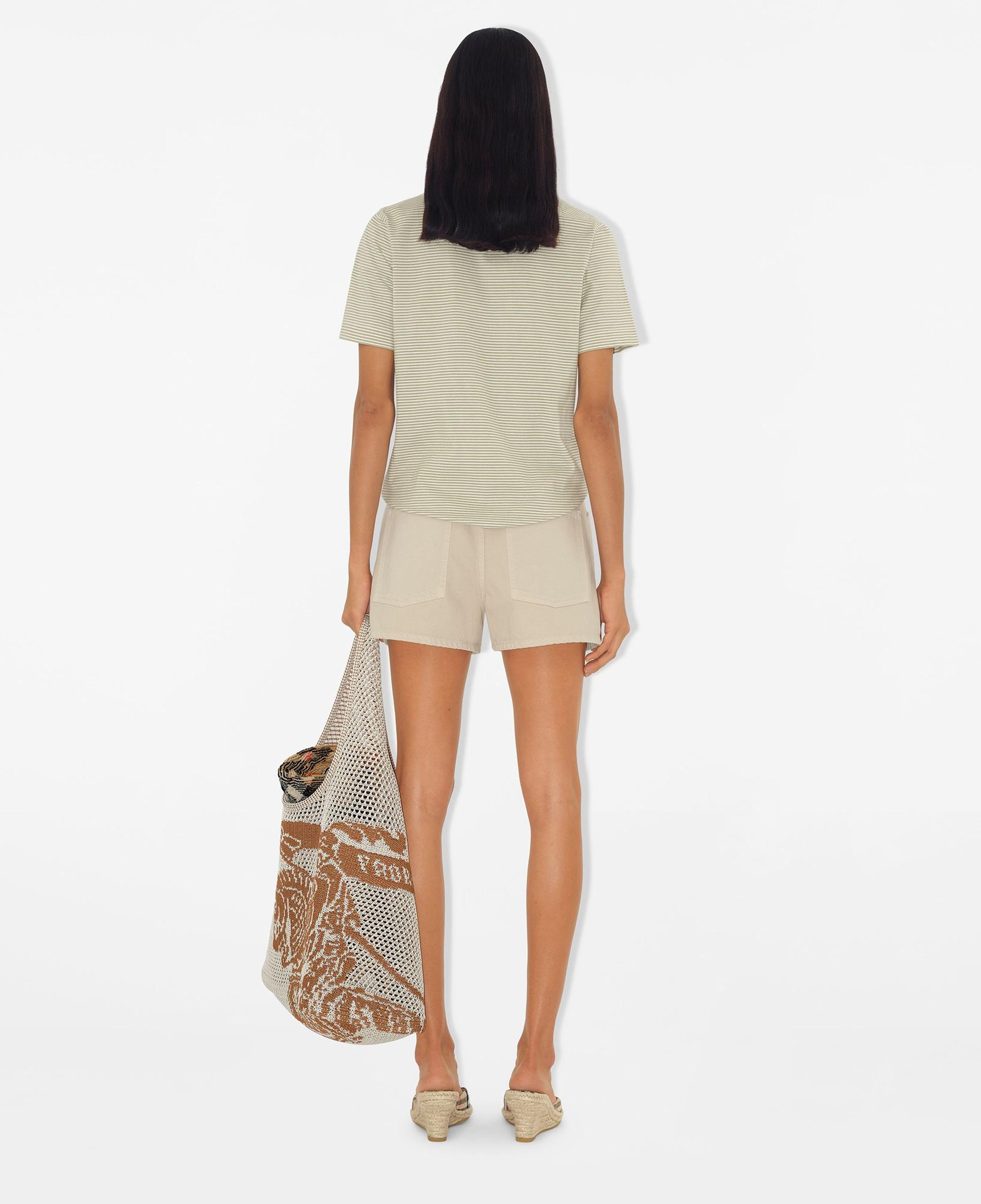 Burberry For Striped Cotton Kadın Haki T-Shirt