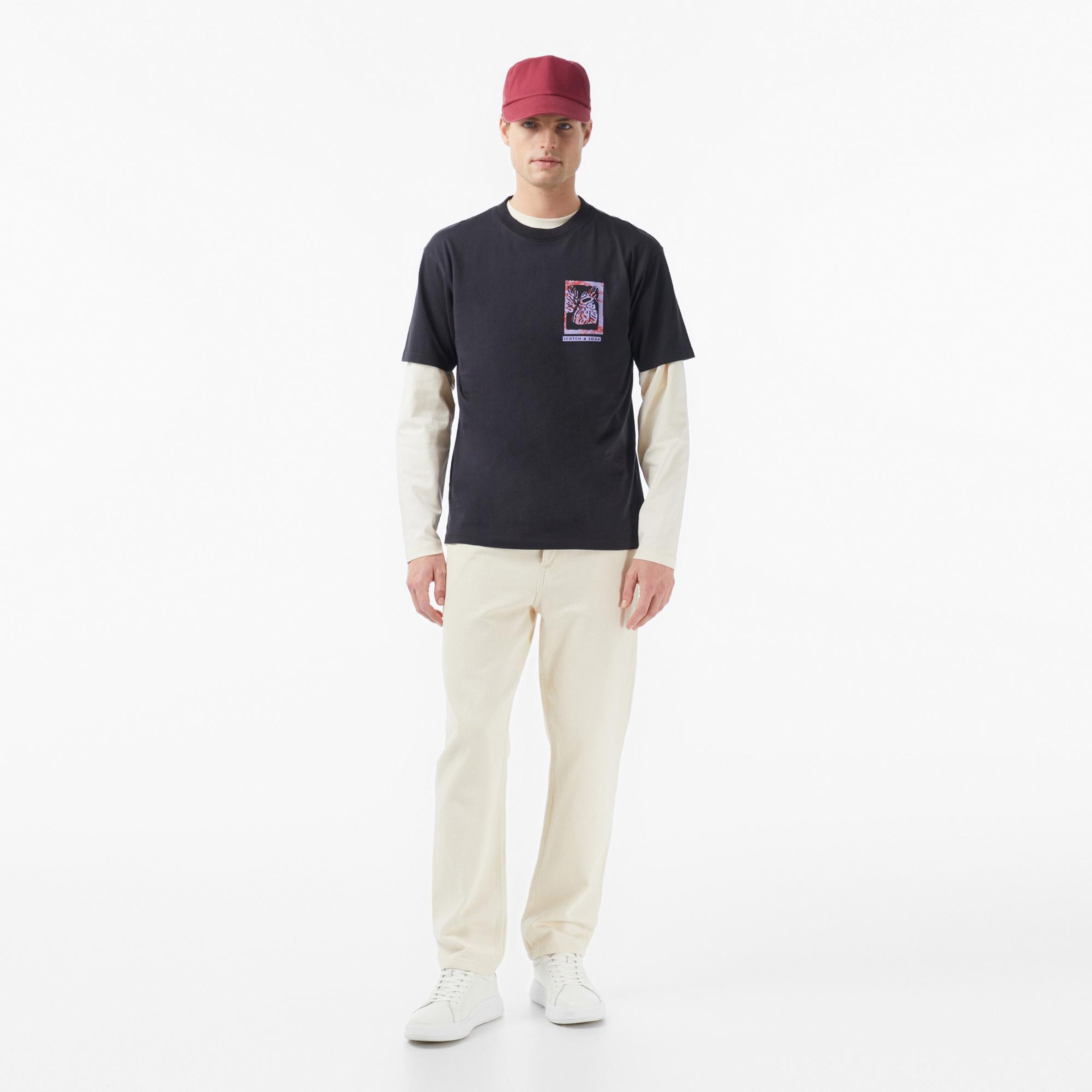 Scotch&Soda Relaxed Fit Front Back Erkek Gri T-Shirt