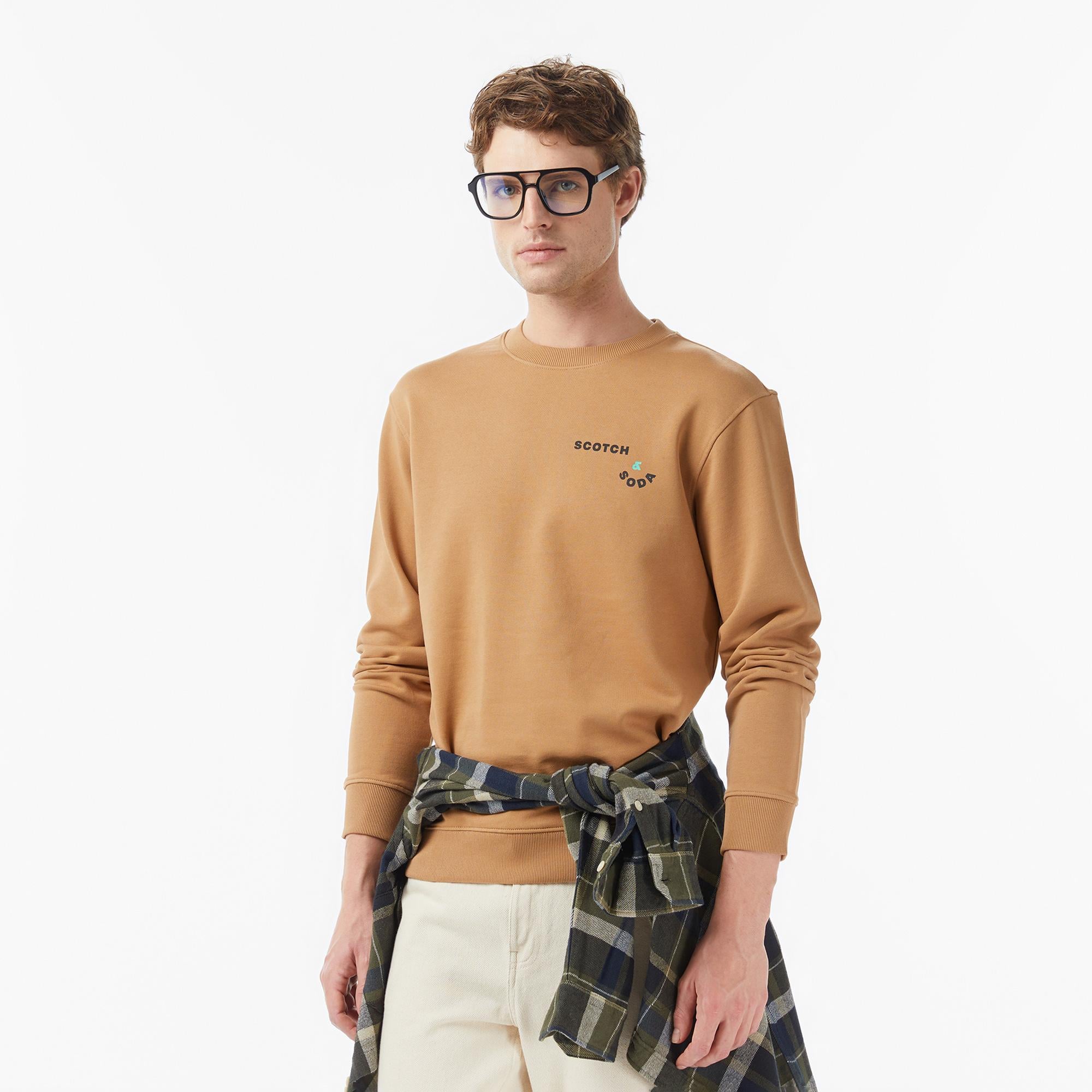 Scotch&Soda Front Back Artwork Erkek Bej Sweatshirt
