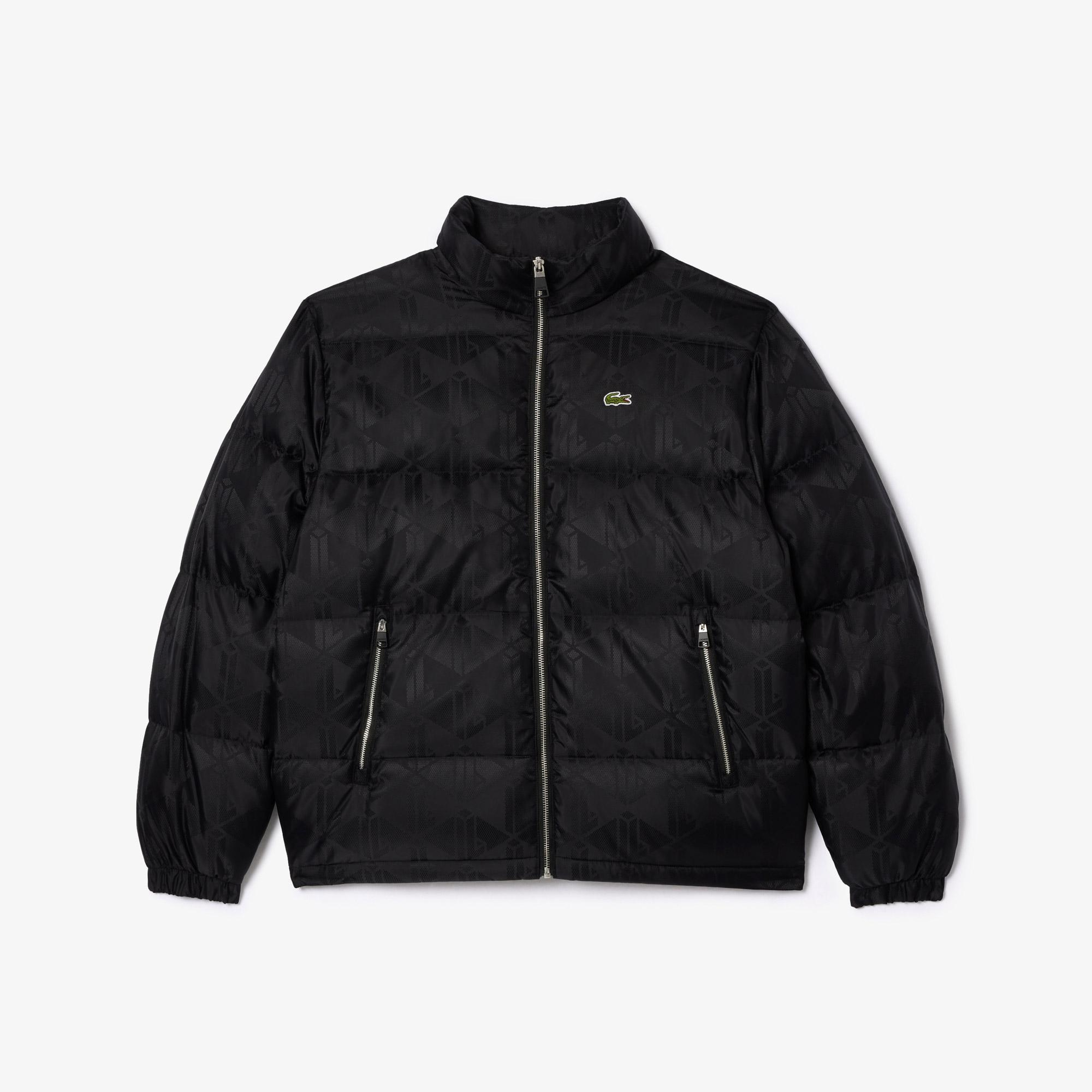 Erkek Dik Yaka Monogram Siyah Mont