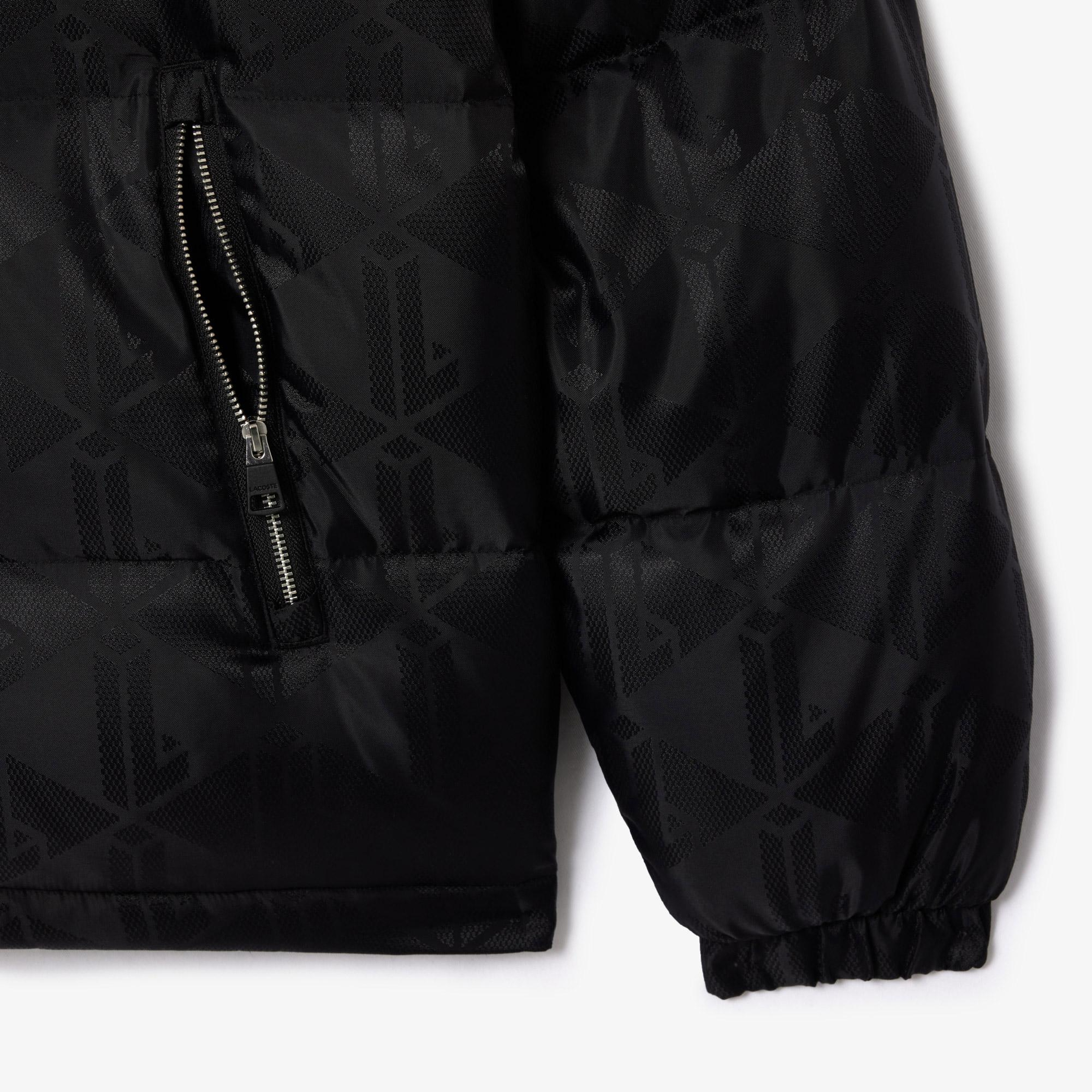 Erkek Dik Yaka Monogram Siyah Mont