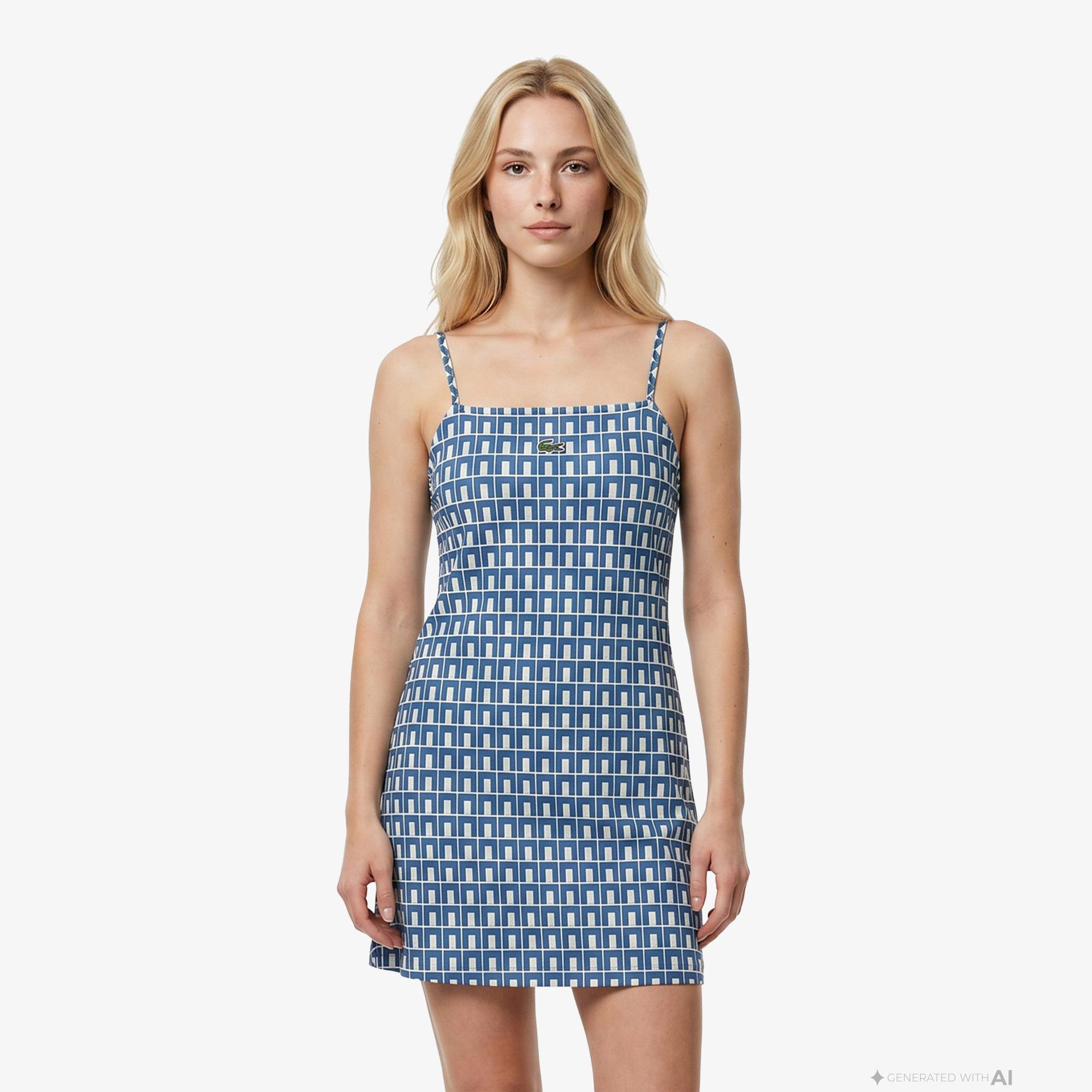 Kadın Straight Fit Askılı Monogram Yeşil Elbise