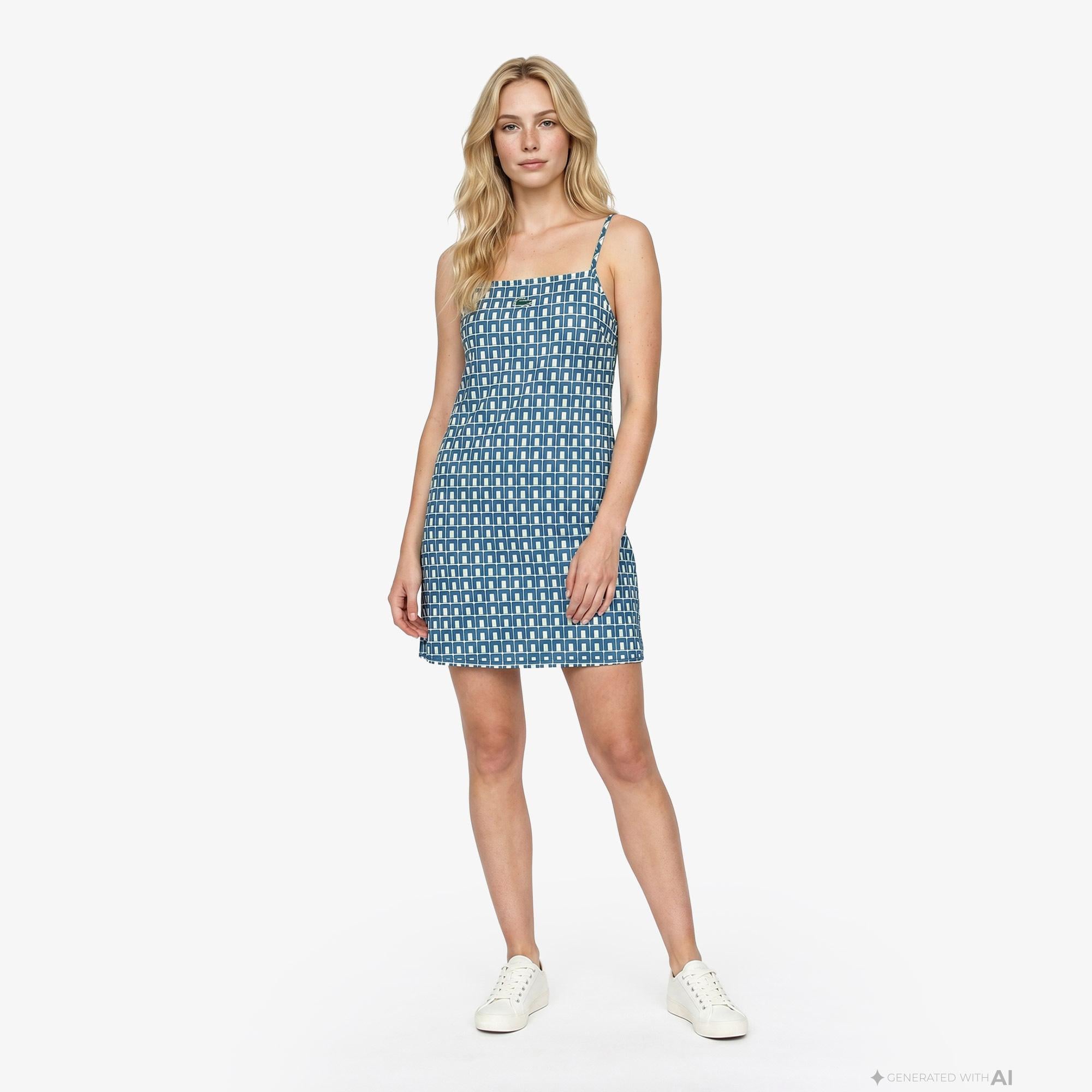Kadın Straight Fit Askılı Monogram Yeşil Elbise