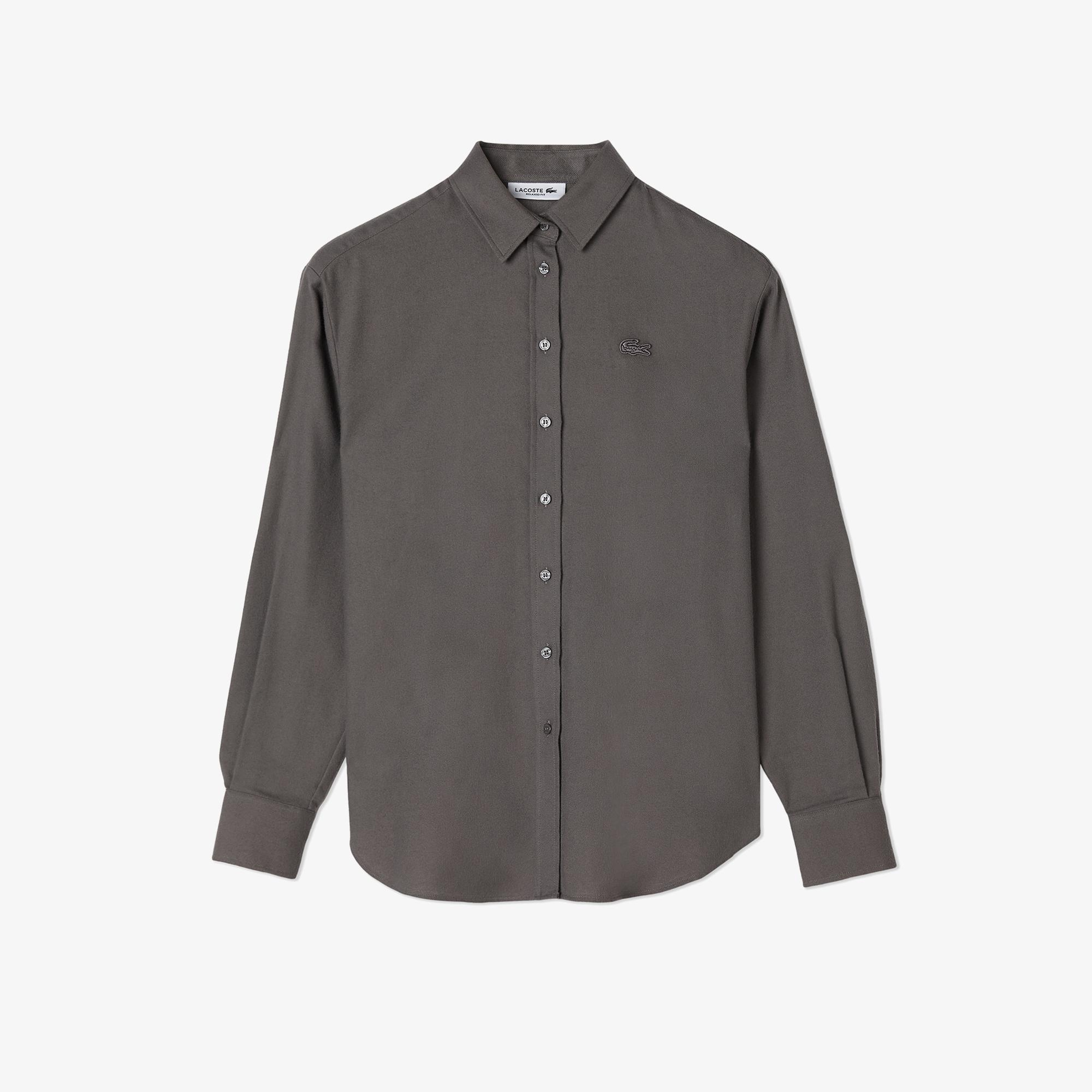 Kadın Relaxed Fit Uzun Kollu Gri Gömlek