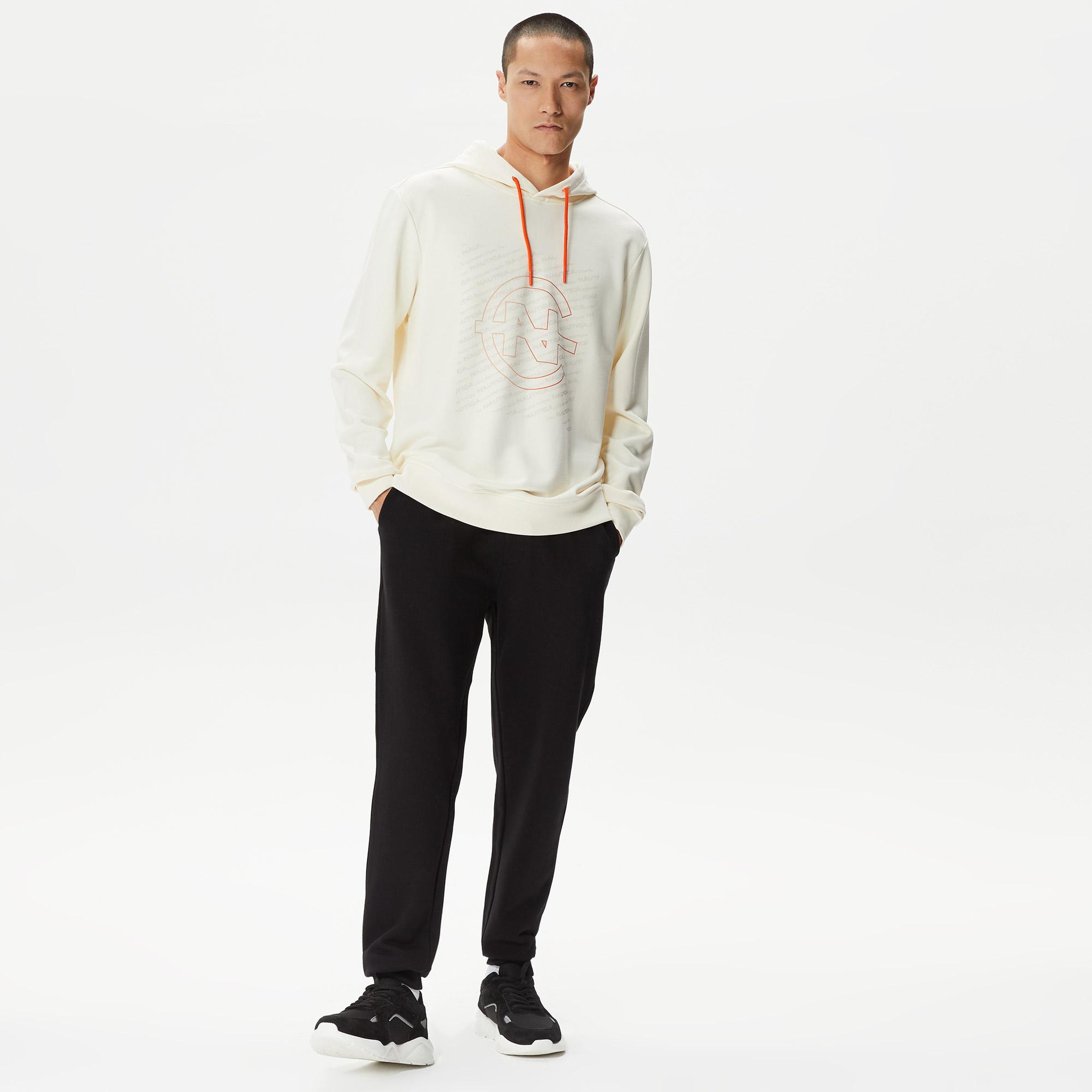 Nautica Erkek Beyaz Standart Fit Kapüşonlu Sweatshirt