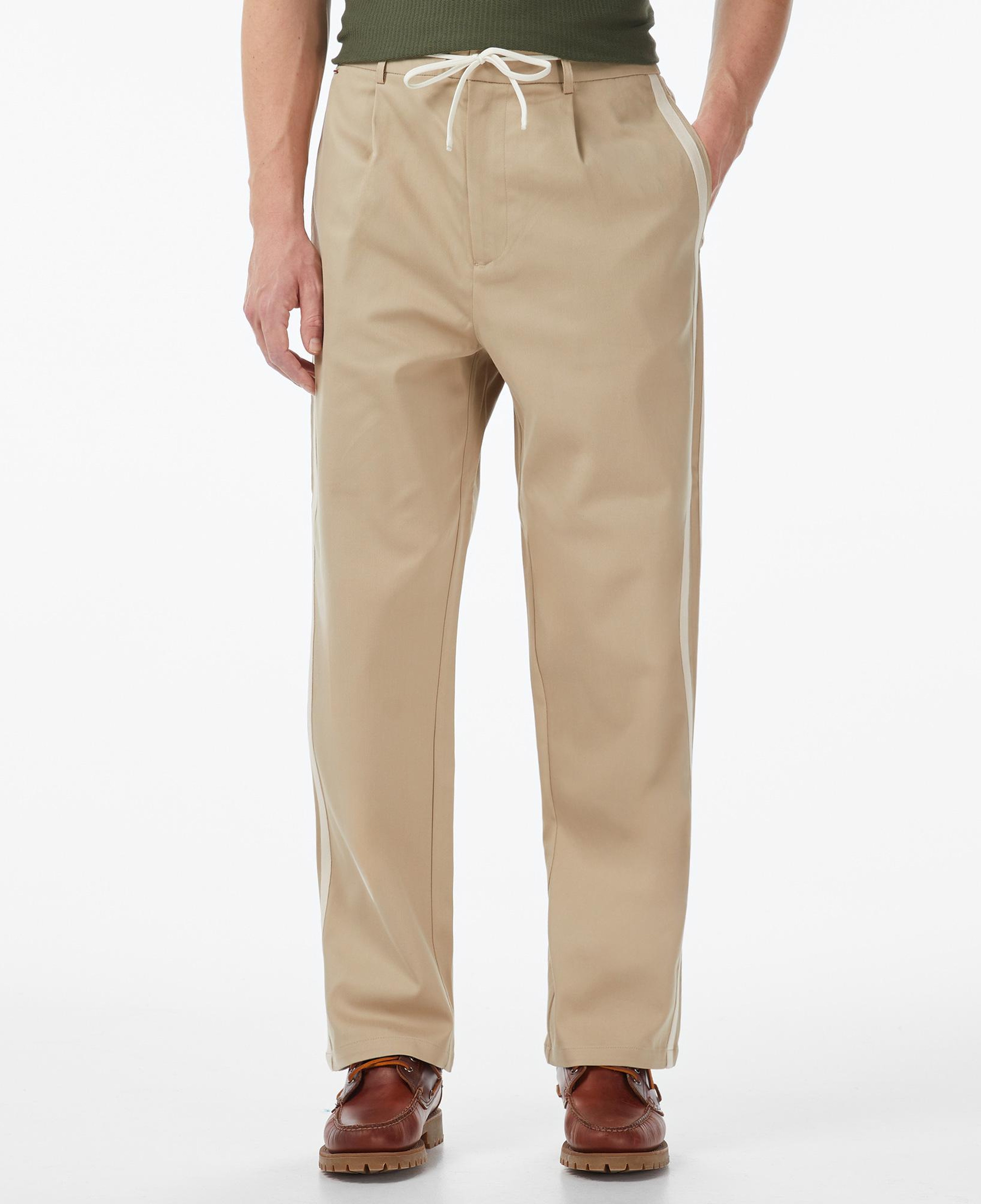 Scotch&Soda Tape-Trimmed Twill Jersey Pleated Erkek Bej Modal Karışımlı Pantolon