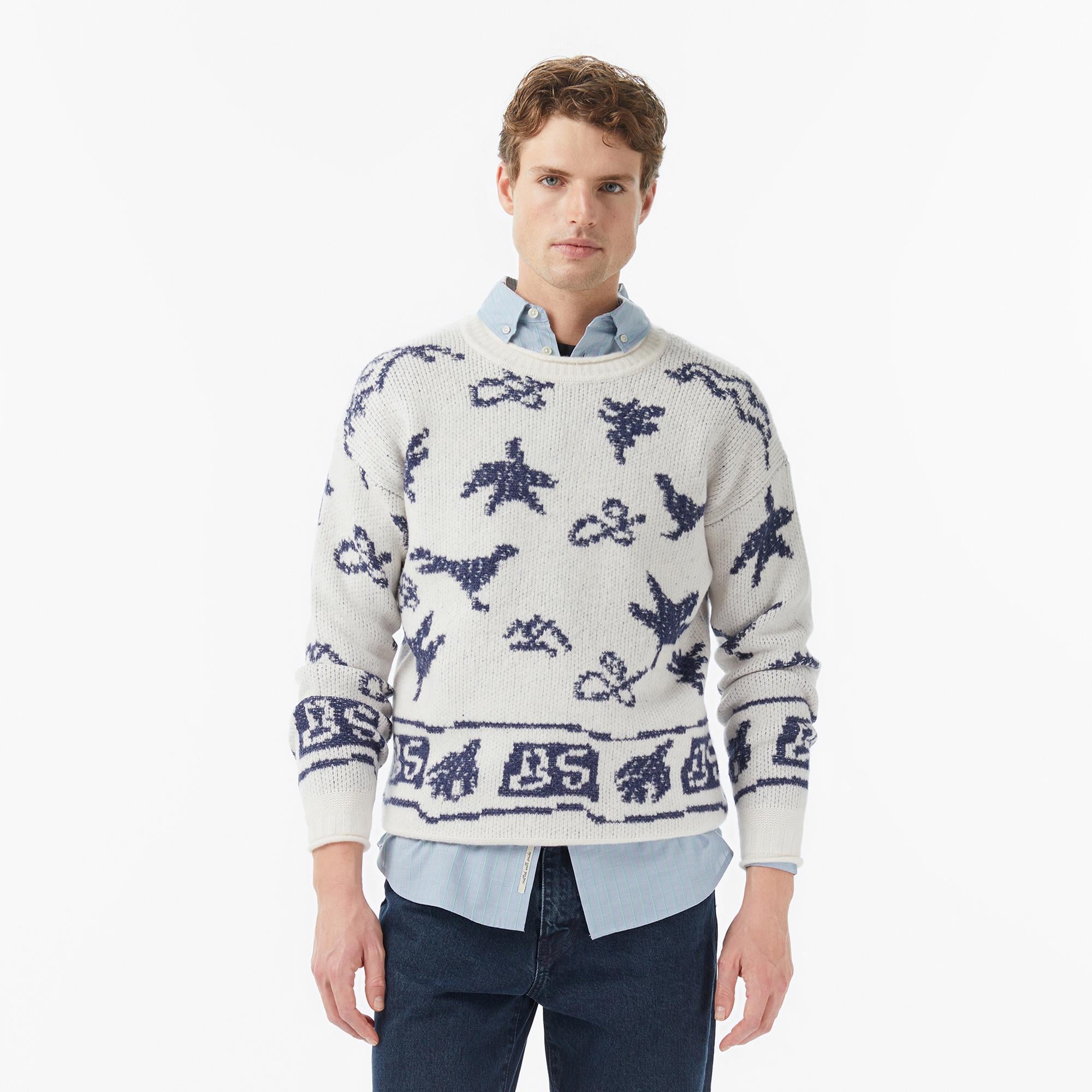 Scotch&Soda Jacquard Extra Dropped Erkek Beyaz Yün Karışımlı Triko