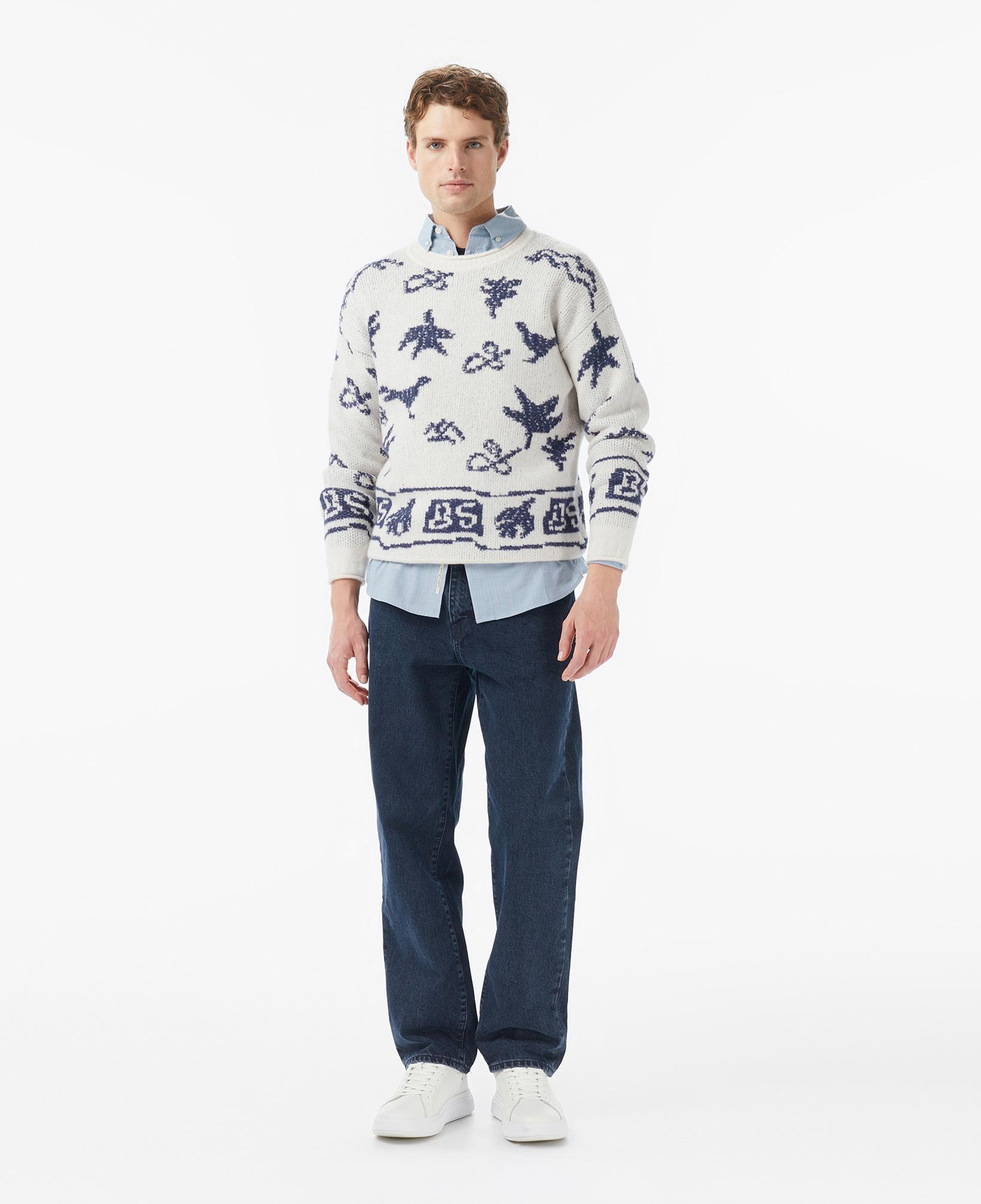 Scotch&Soda Jacquard Extra Dropped Erkek Beyaz Yün Karışımlı Triko