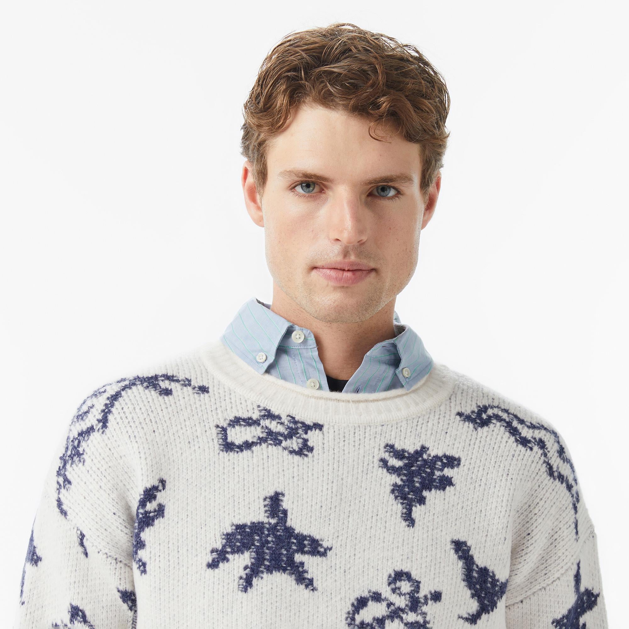 Scotch&Soda Jacquard Extra Dropped Erkek Beyaz Yün Karışımlı Triko