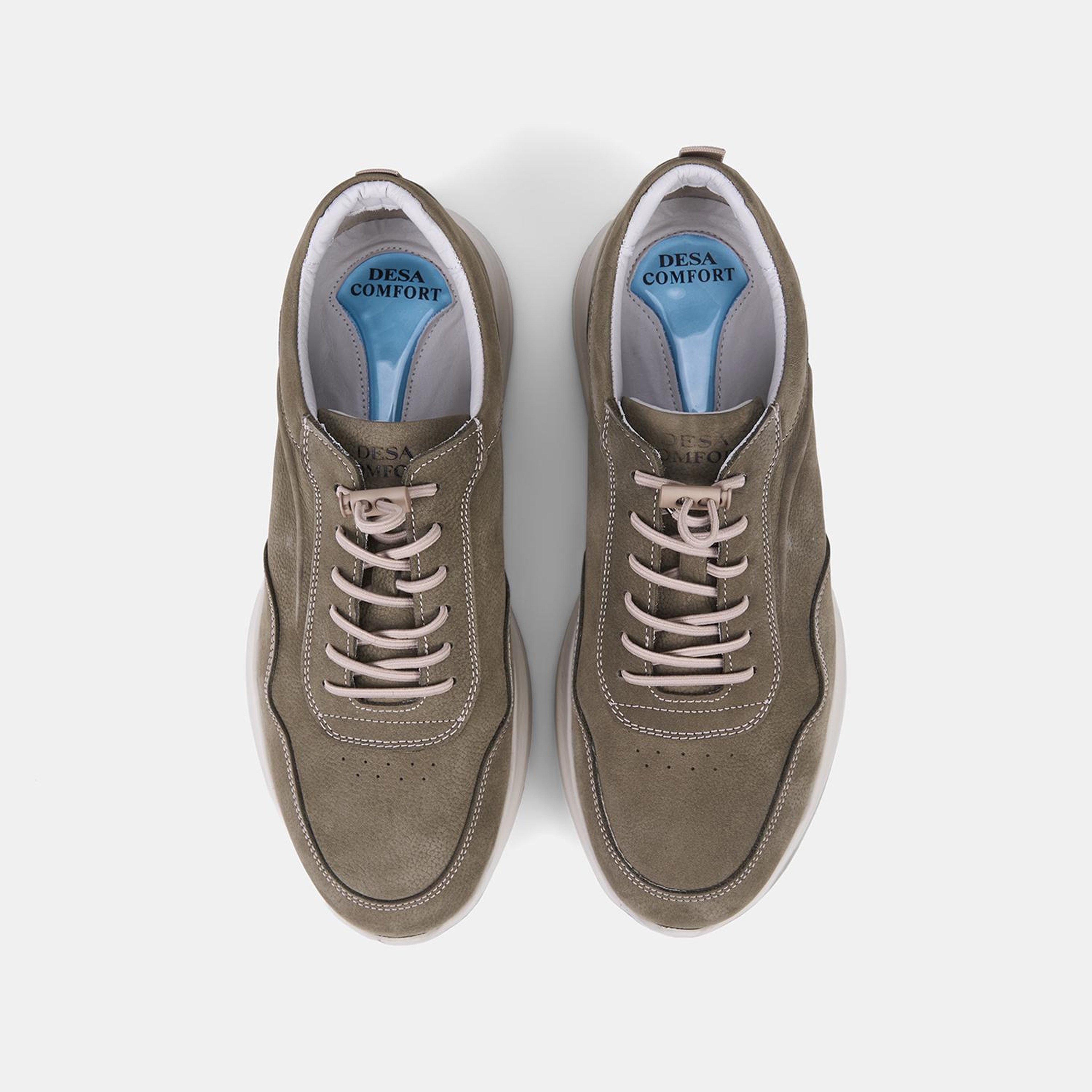 Erkek Haki DesaComfort Bağcıklı Deri Sneaker