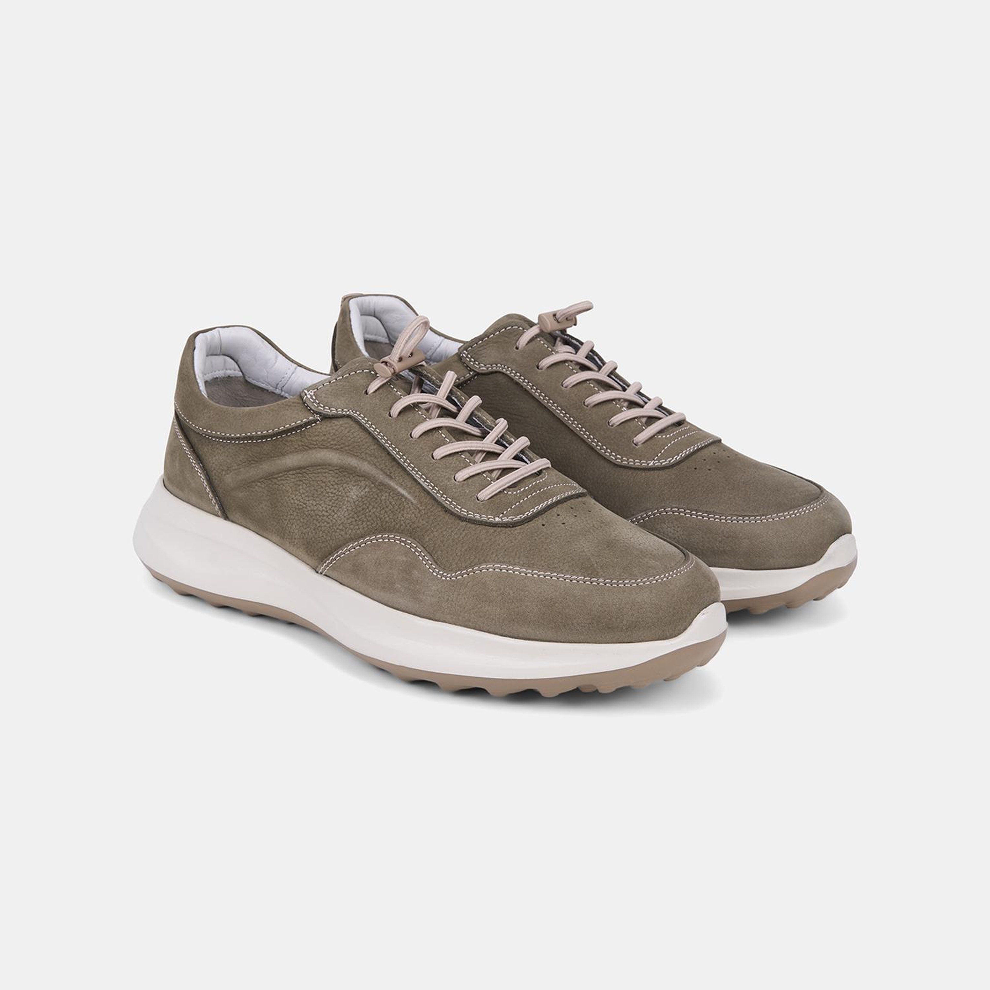 Erkek Haki DesaComfort Bağcıklı Deri Sneaker