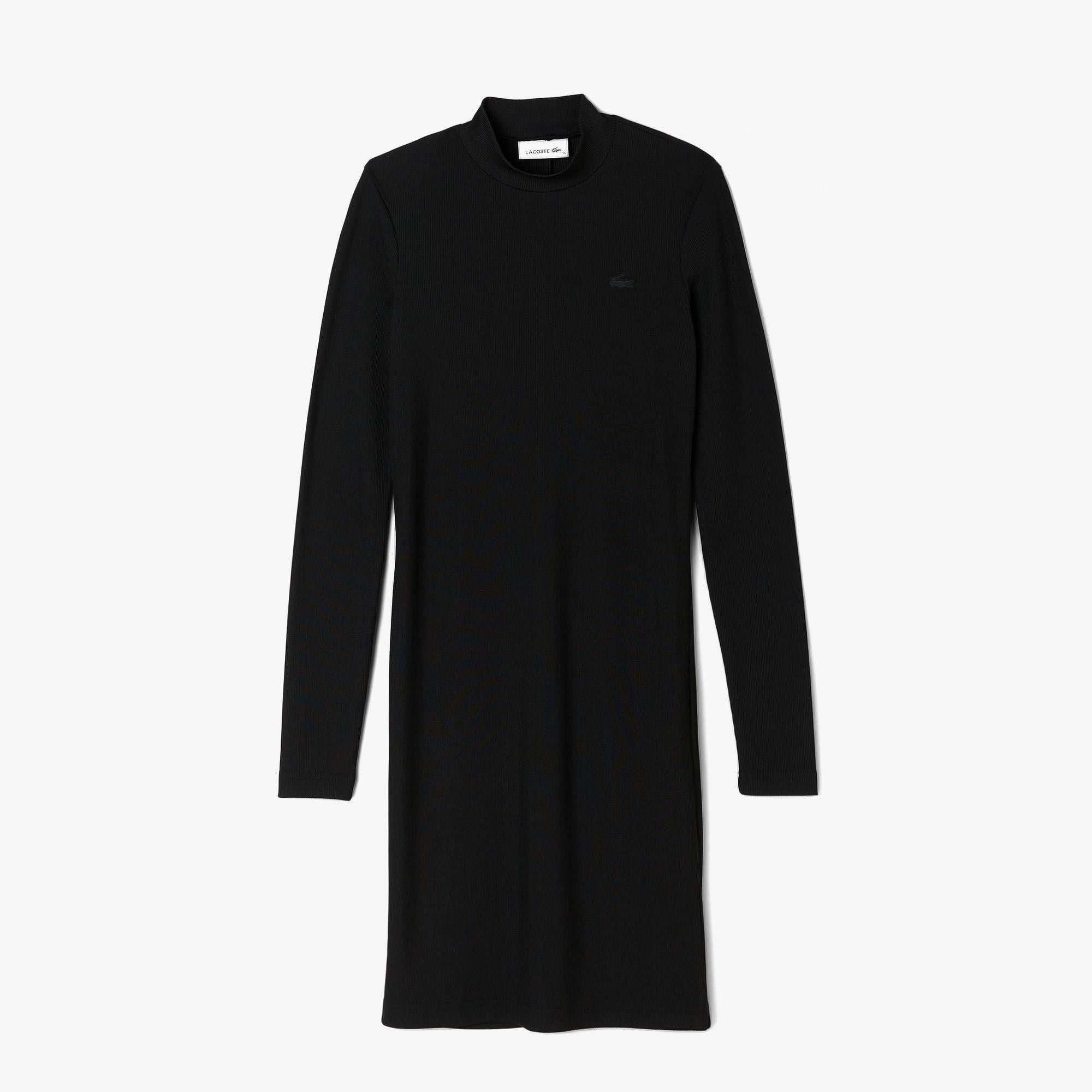 Kadın Slim Fit Uzun Kollu Dik Yaka Siyah Elbise