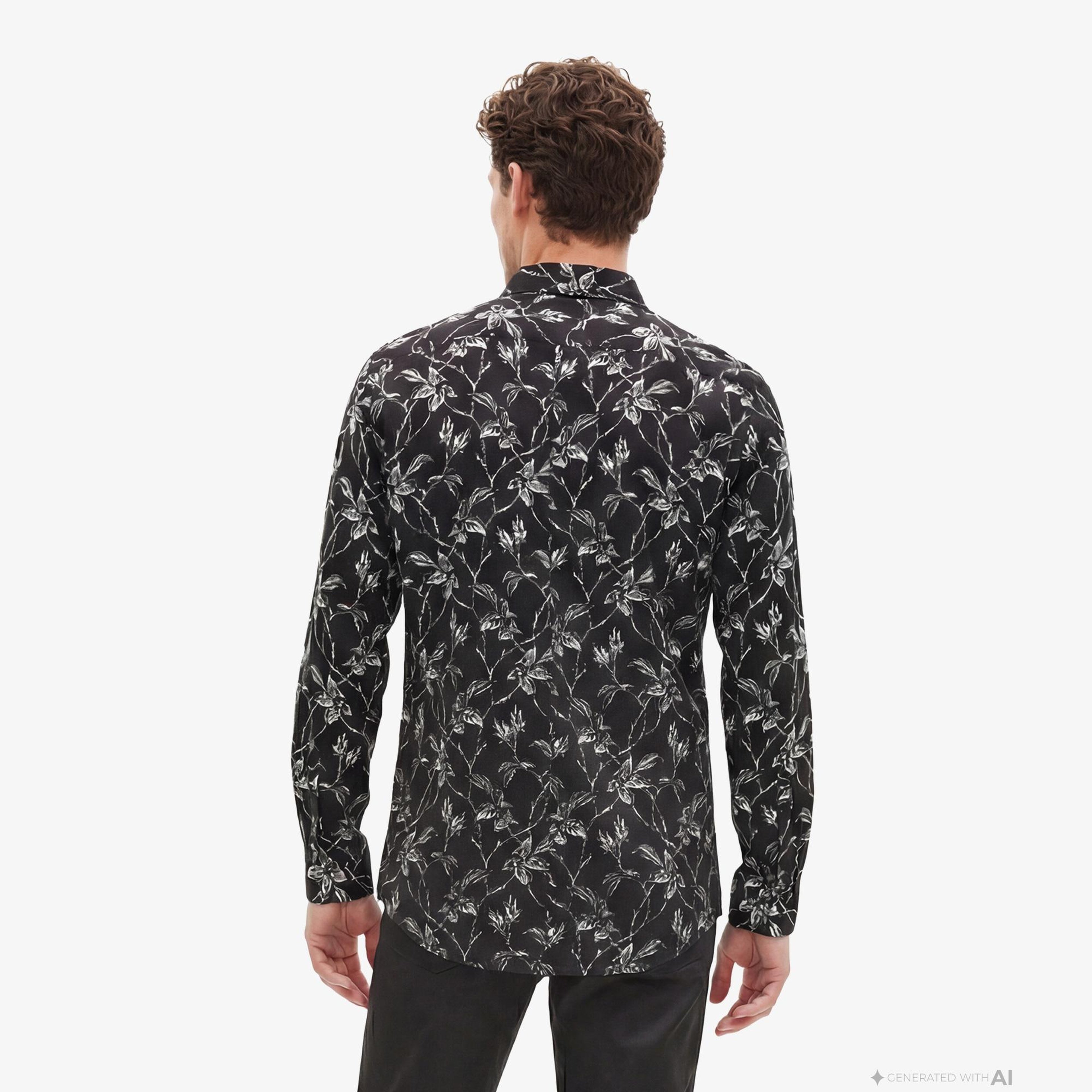 ERKEK STRAIGHT FIT BASKILI SİYAH GÖMLEK