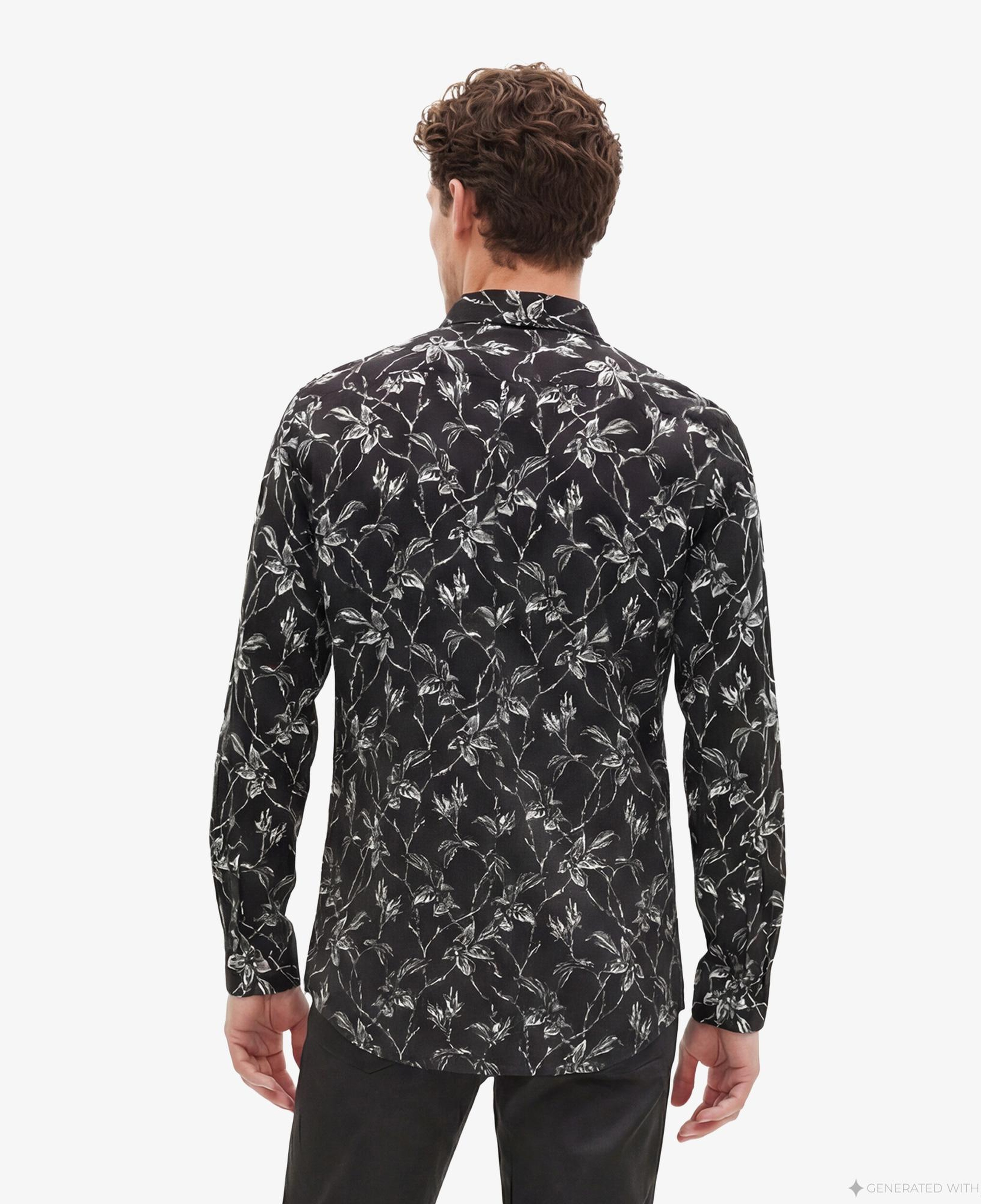 ERKEK STRAIGHT FIT BASKILI SİYAH GÖMLEK