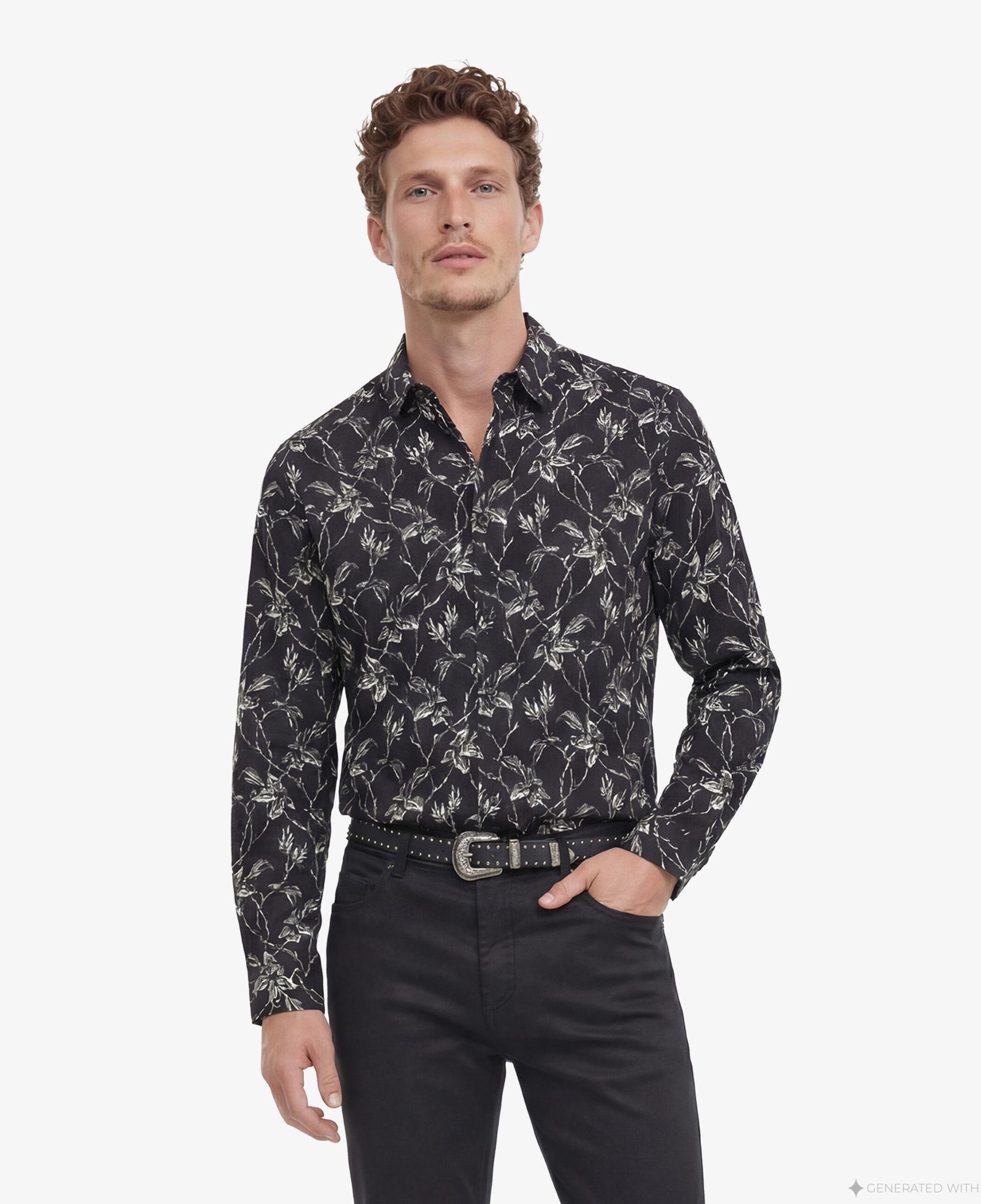 ERKEK STRAIGHT FIT BASKILI SİYAH GÖMLEK