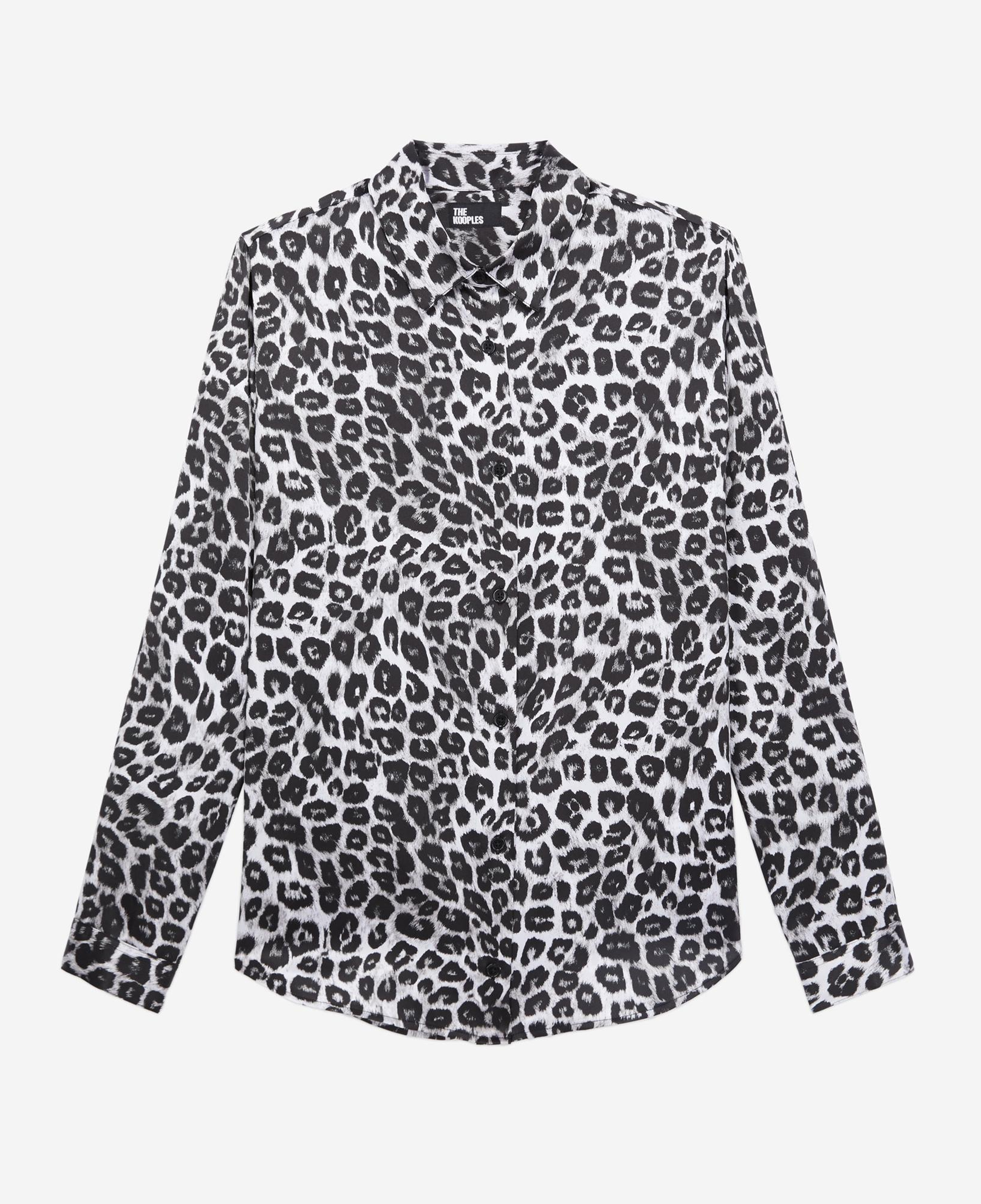 Kadın Straight Fit Leopar Desenli Siyah İpek Gömlek