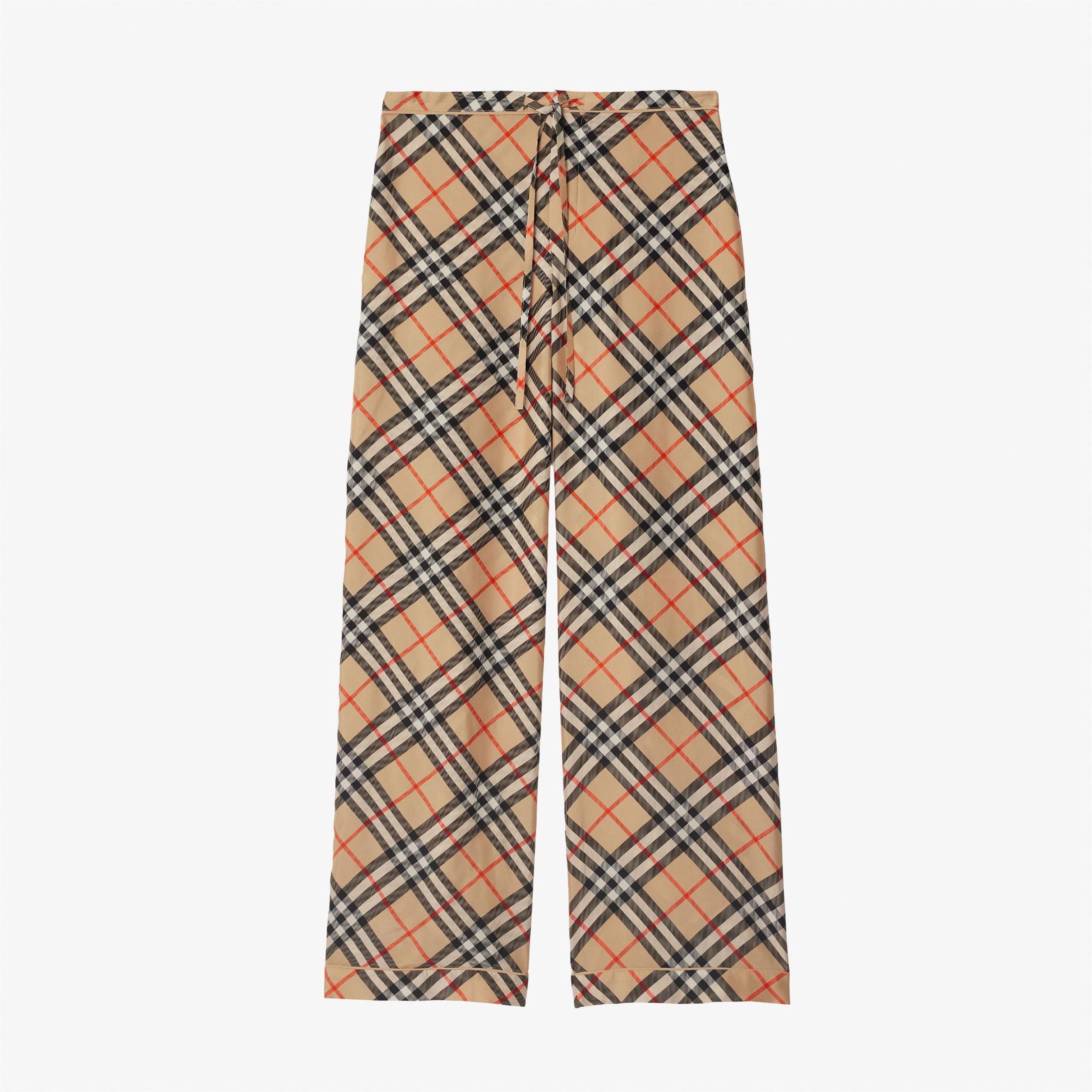 Burberry Check Silk Kadın Bej Pantolon