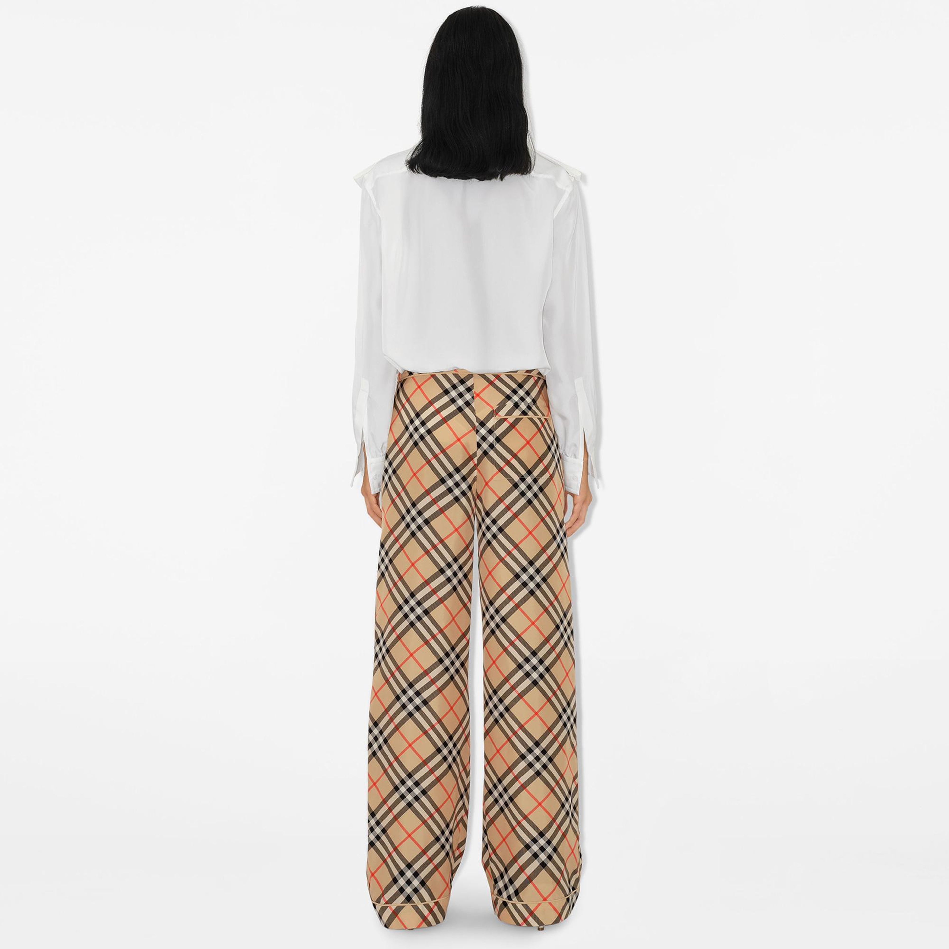 Burberry Check Silk Kadın Bej Pantolon