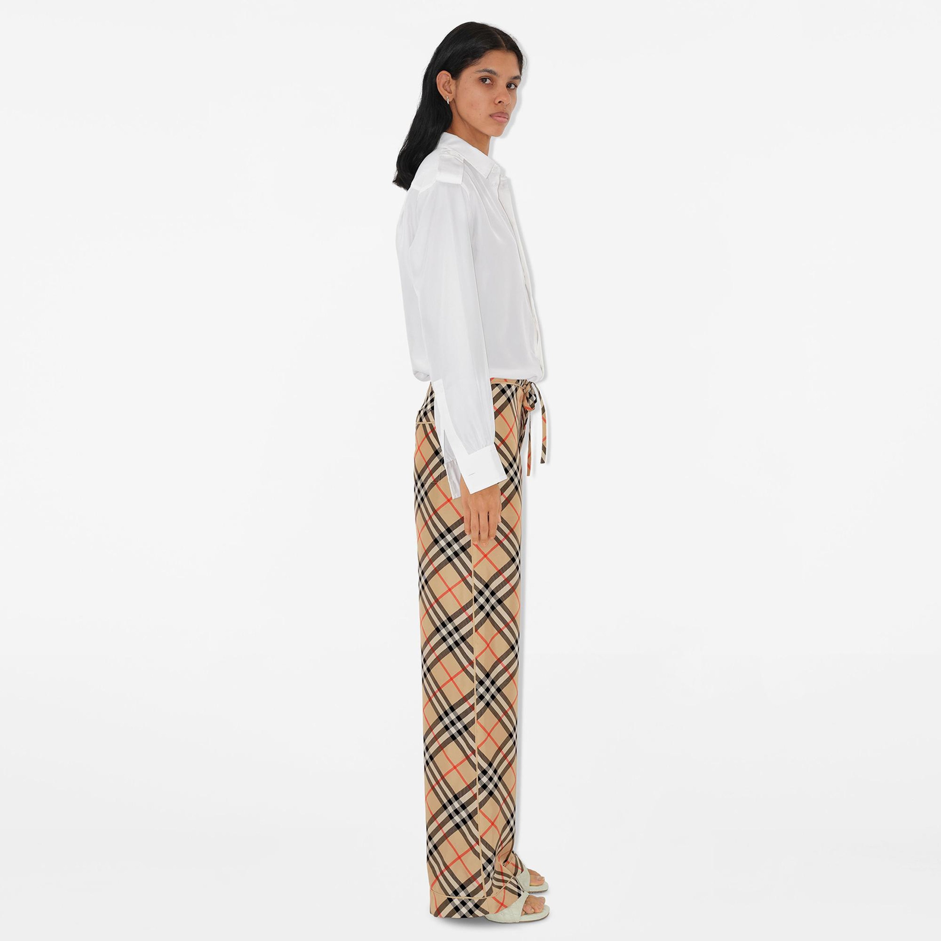 Burberry Check Silk Kadın Bej Pantolon