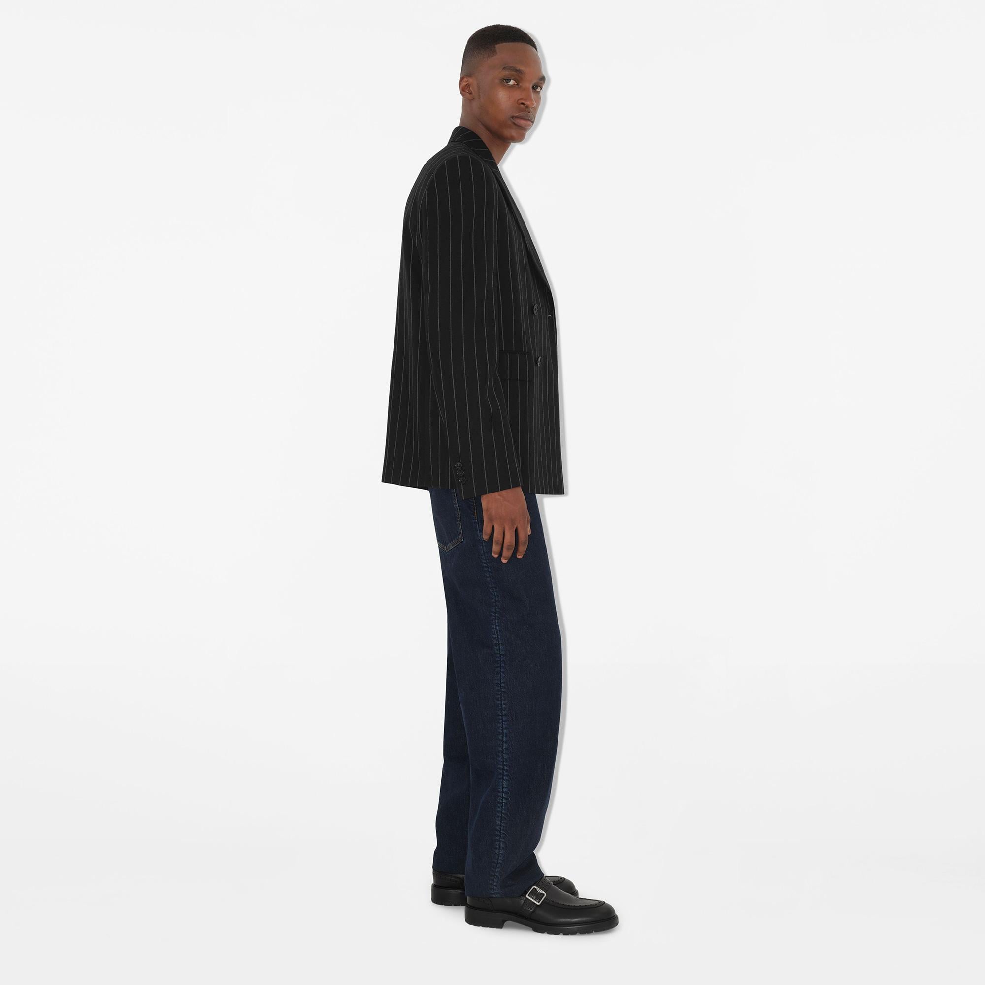 Burberry Pinstriped Wool Tailored Erkek Lacivert Ceket