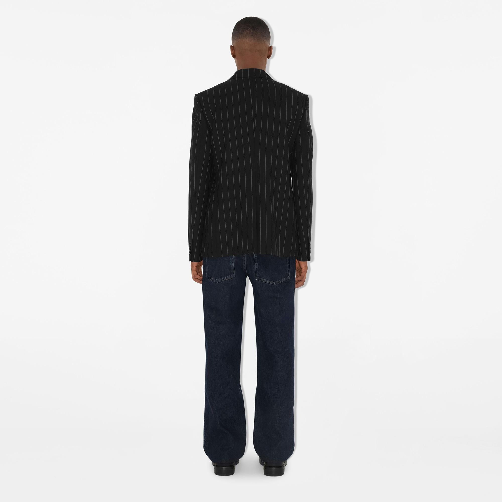 Burberry Pinstriped Wool Tailored Erkek Lacivert Ceket