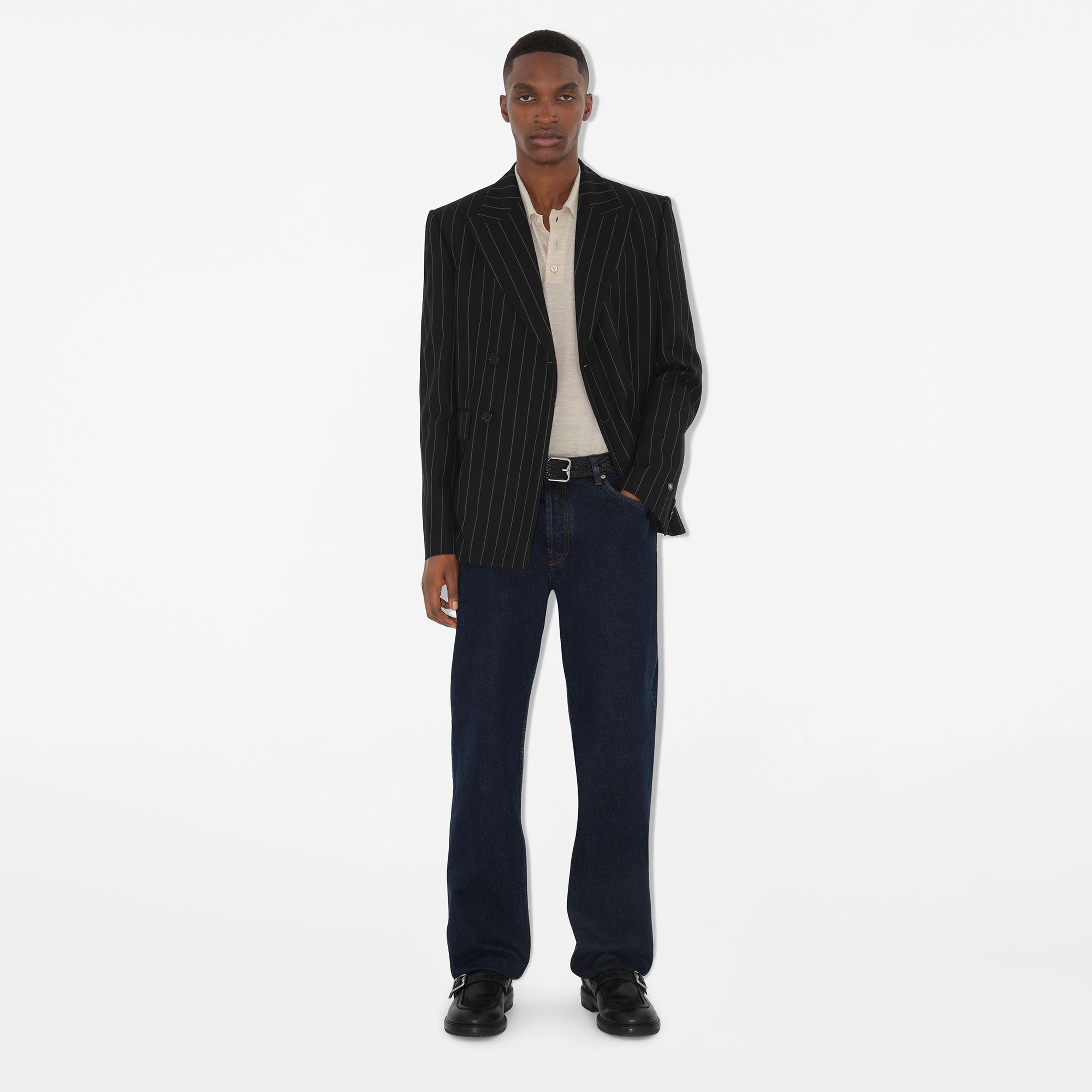 Burberry Pinstriped Wool Tailored Erkek Lacivert Ceket