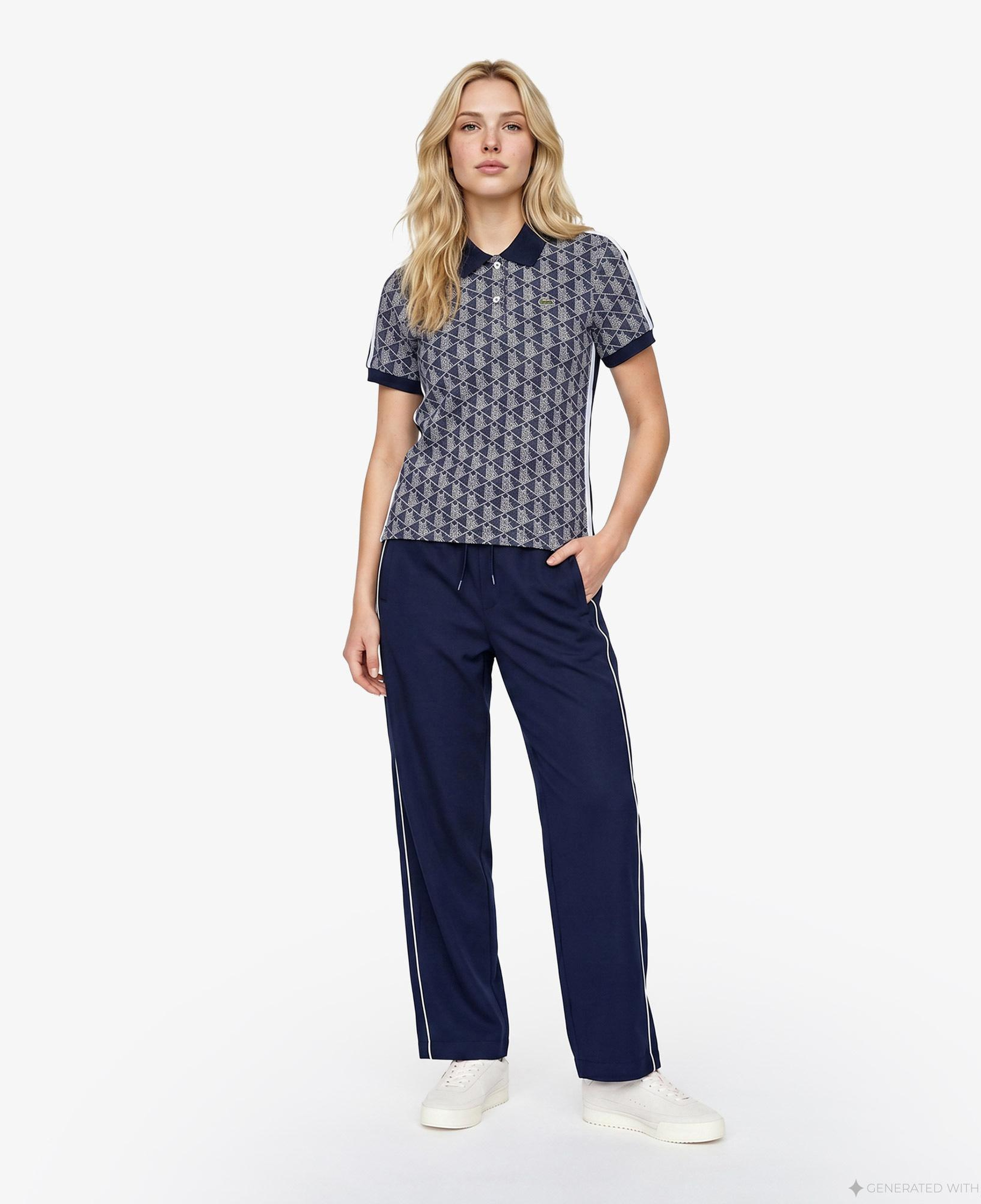 Lacoste Slim Fit Monogram Kadın Siyah Polo