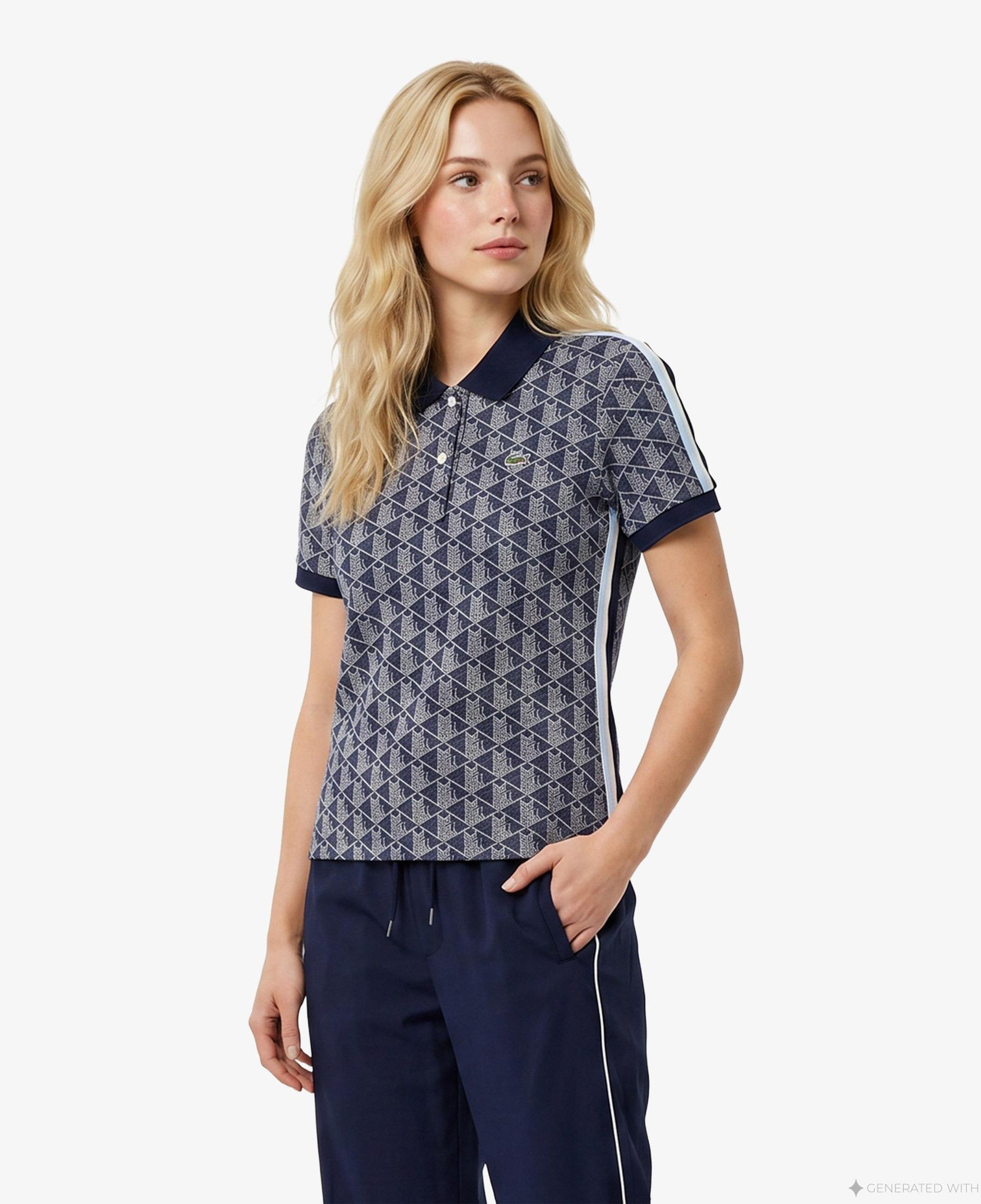 Lacoste Slim Fit Monogram Kadın Siyah Polo