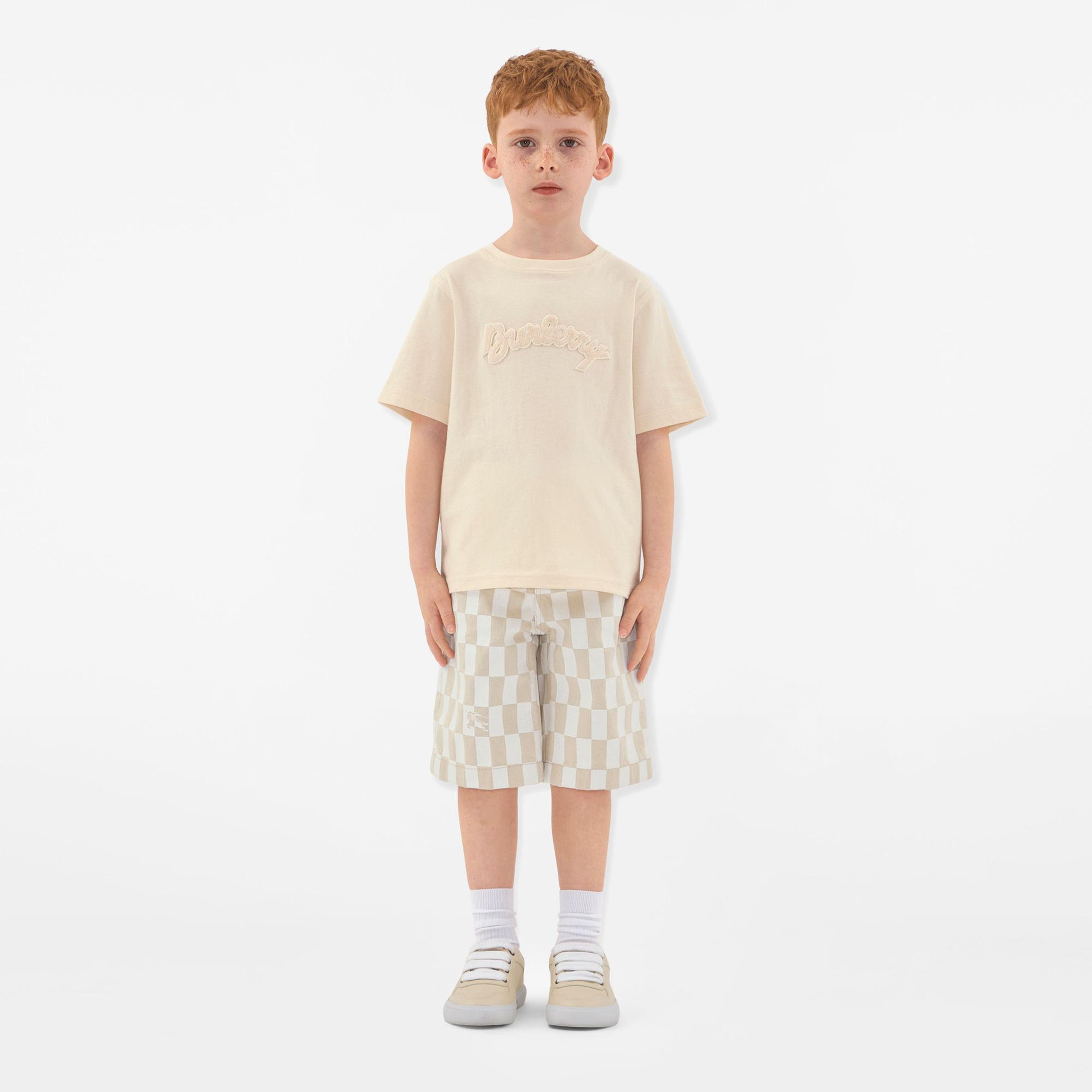 Burberry Cedar Logo Cotton Çocuk Krem T-Shirt