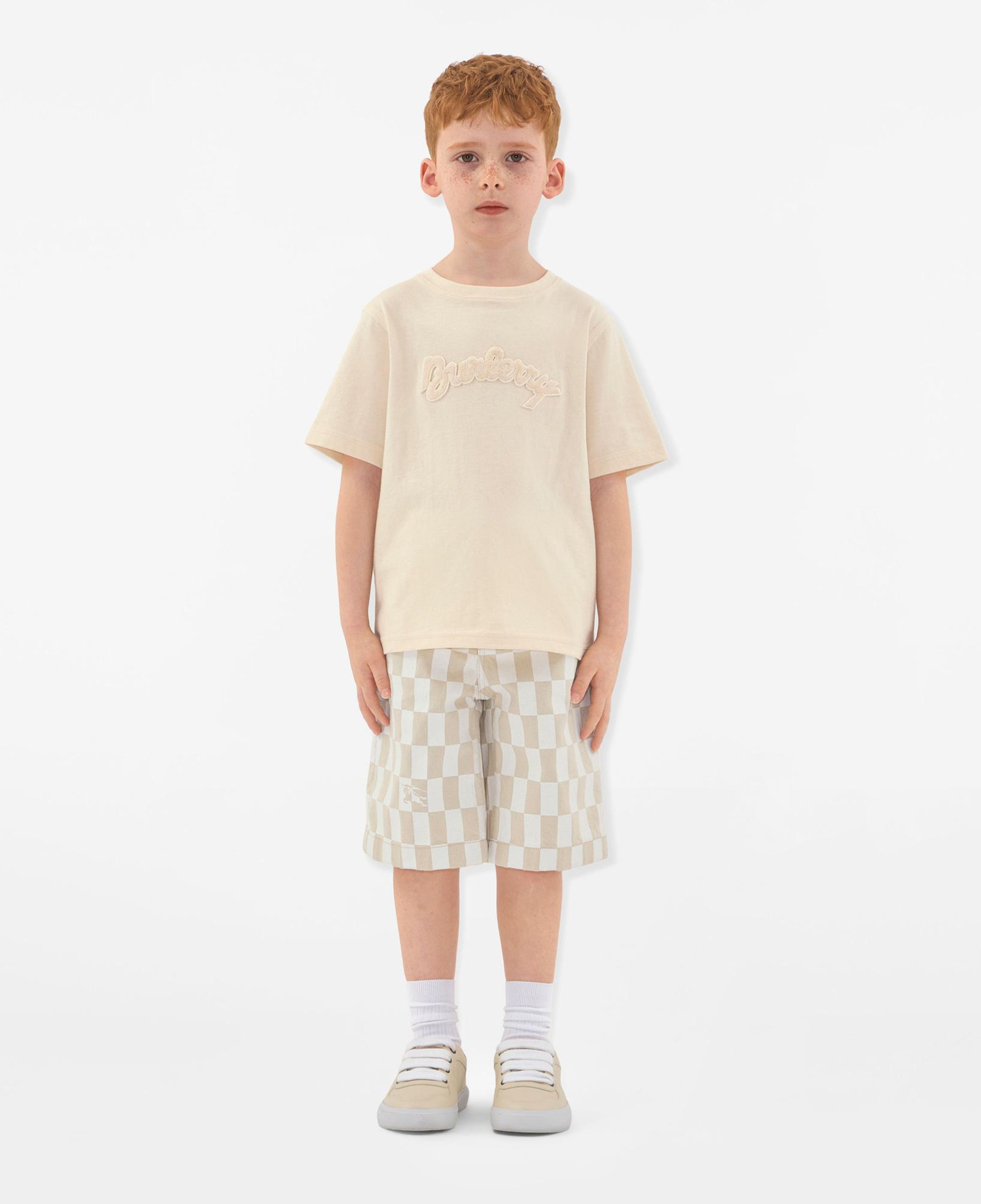 Burberry Cedar Logo Cotton Çocuk Krem T-Shirt