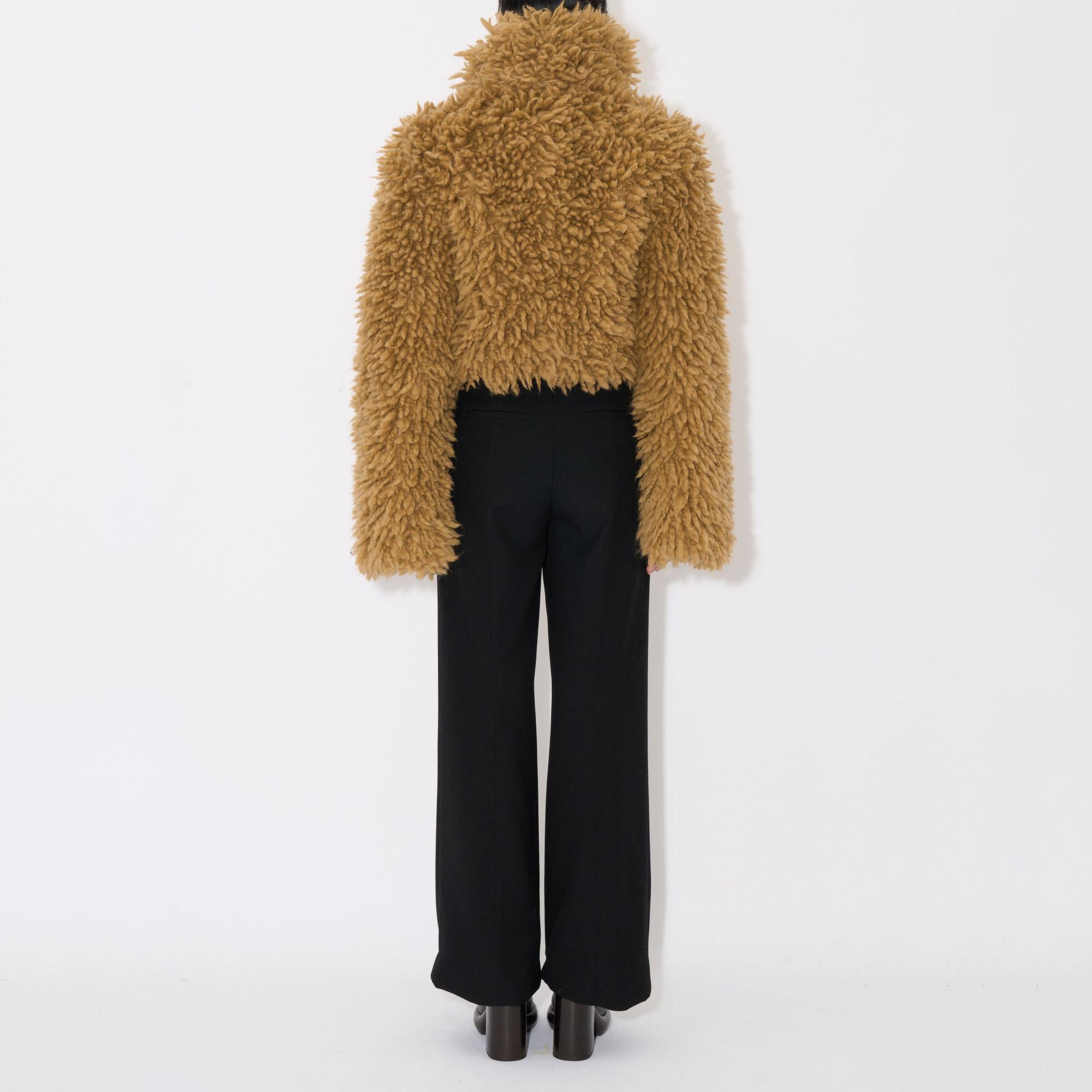 Burberry Giu Cropped Wool Blend Fringe Kadın Bej Mont