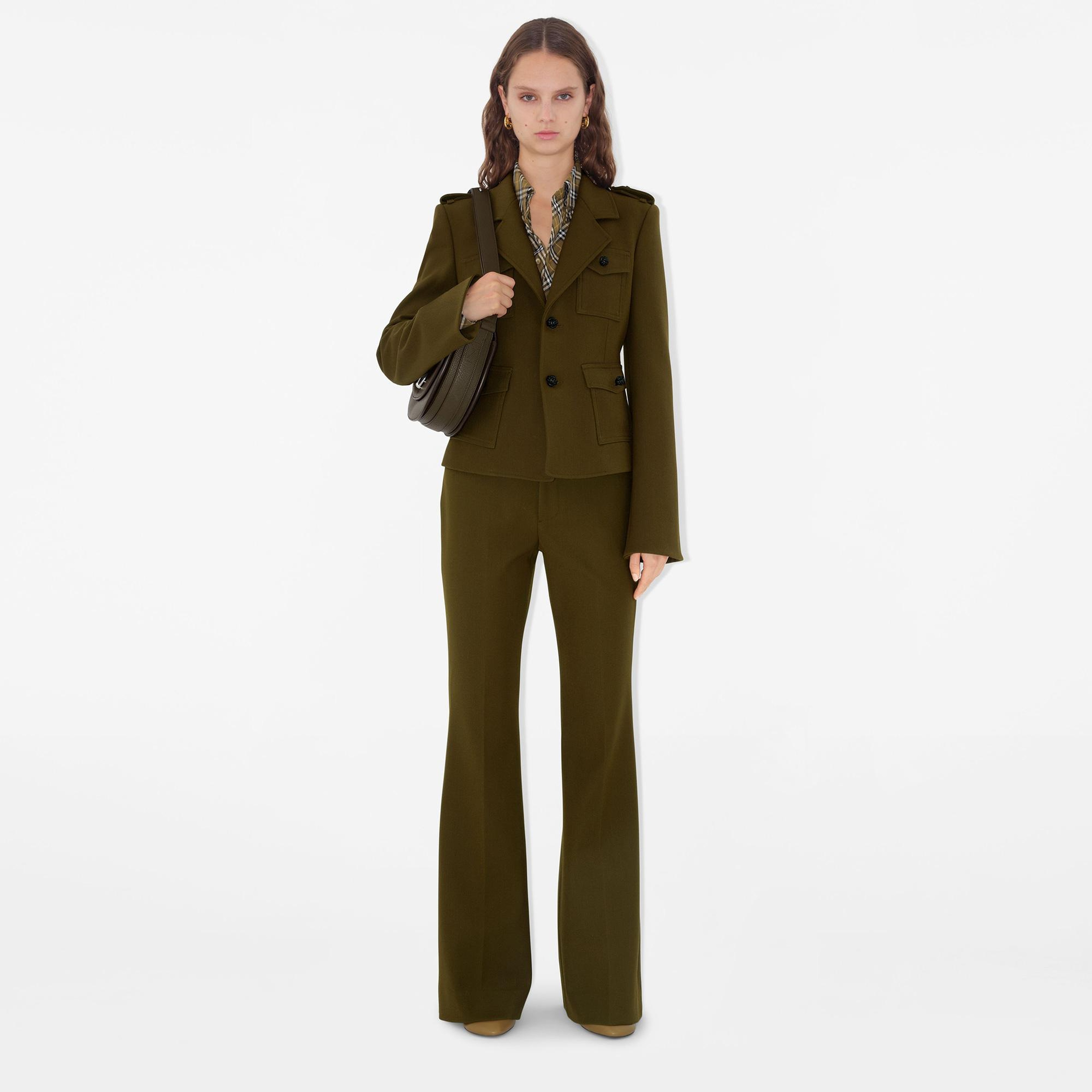 Burberry Nylon Wool Blend Tailored Kadın Haki Ceket