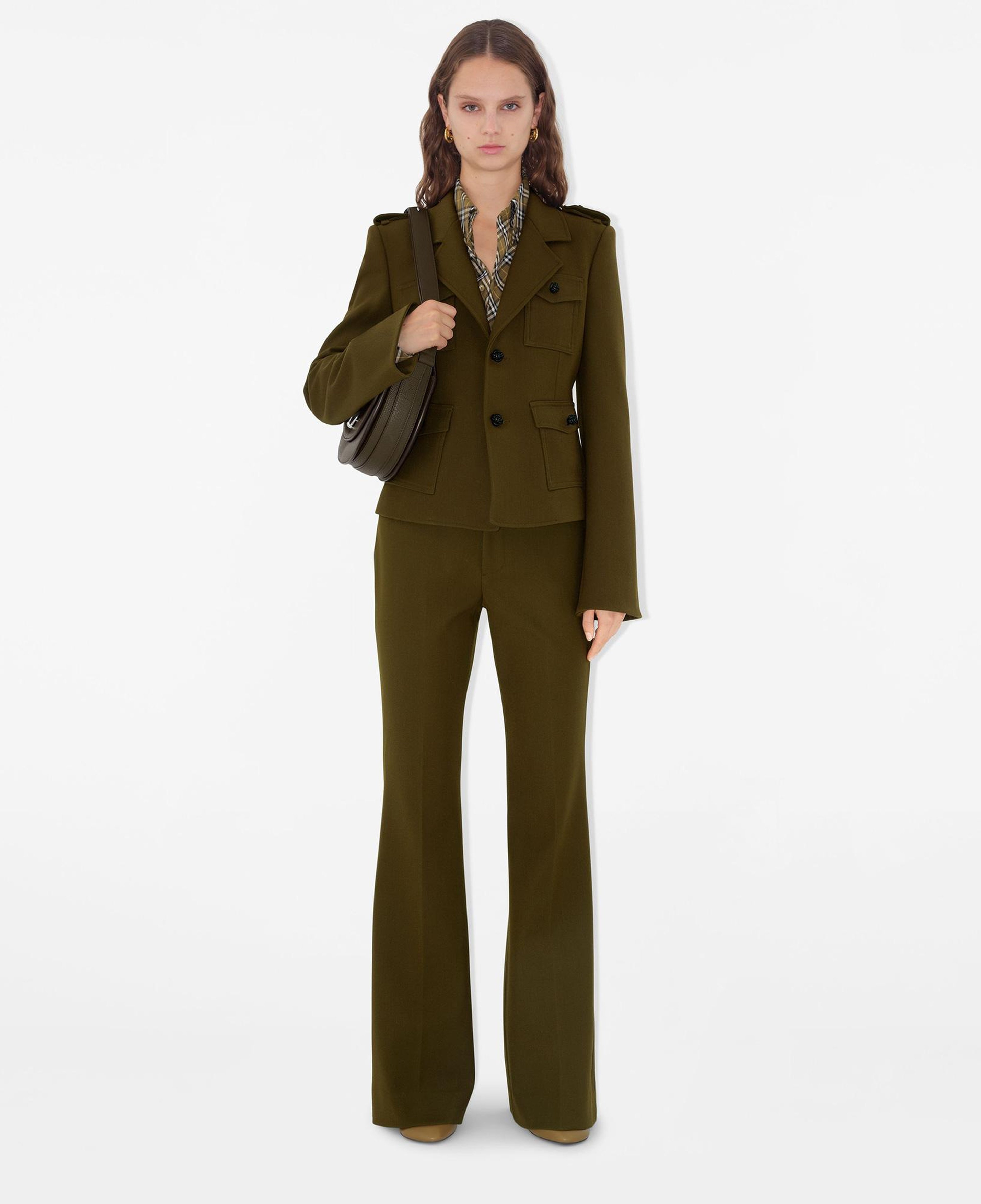 Burberry Nylon Wool Blend Tailored Kadın Haki Ceket