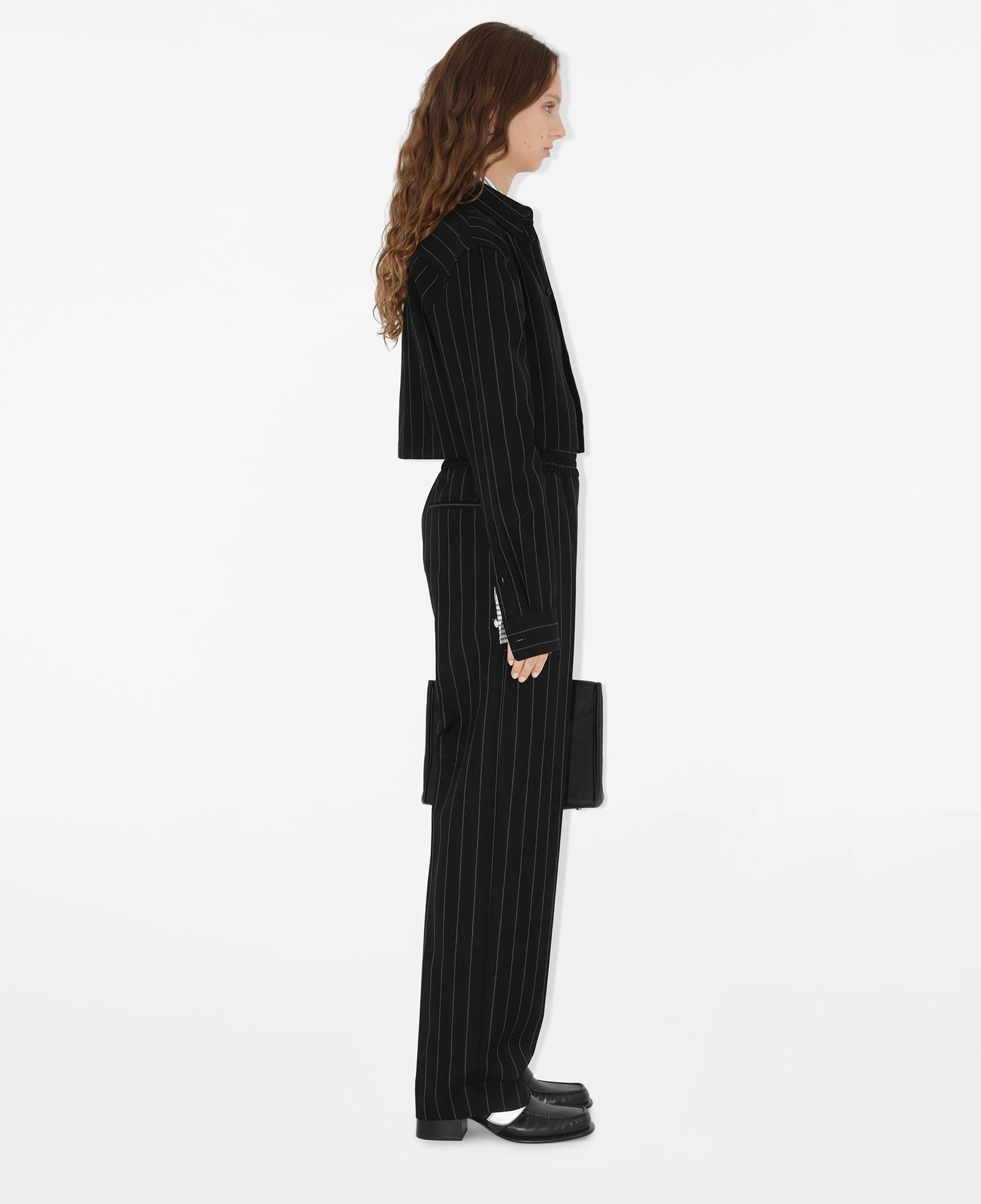 Burberry Tec Cropped Pinstriped Wool Kadın Lacivert Gömlek