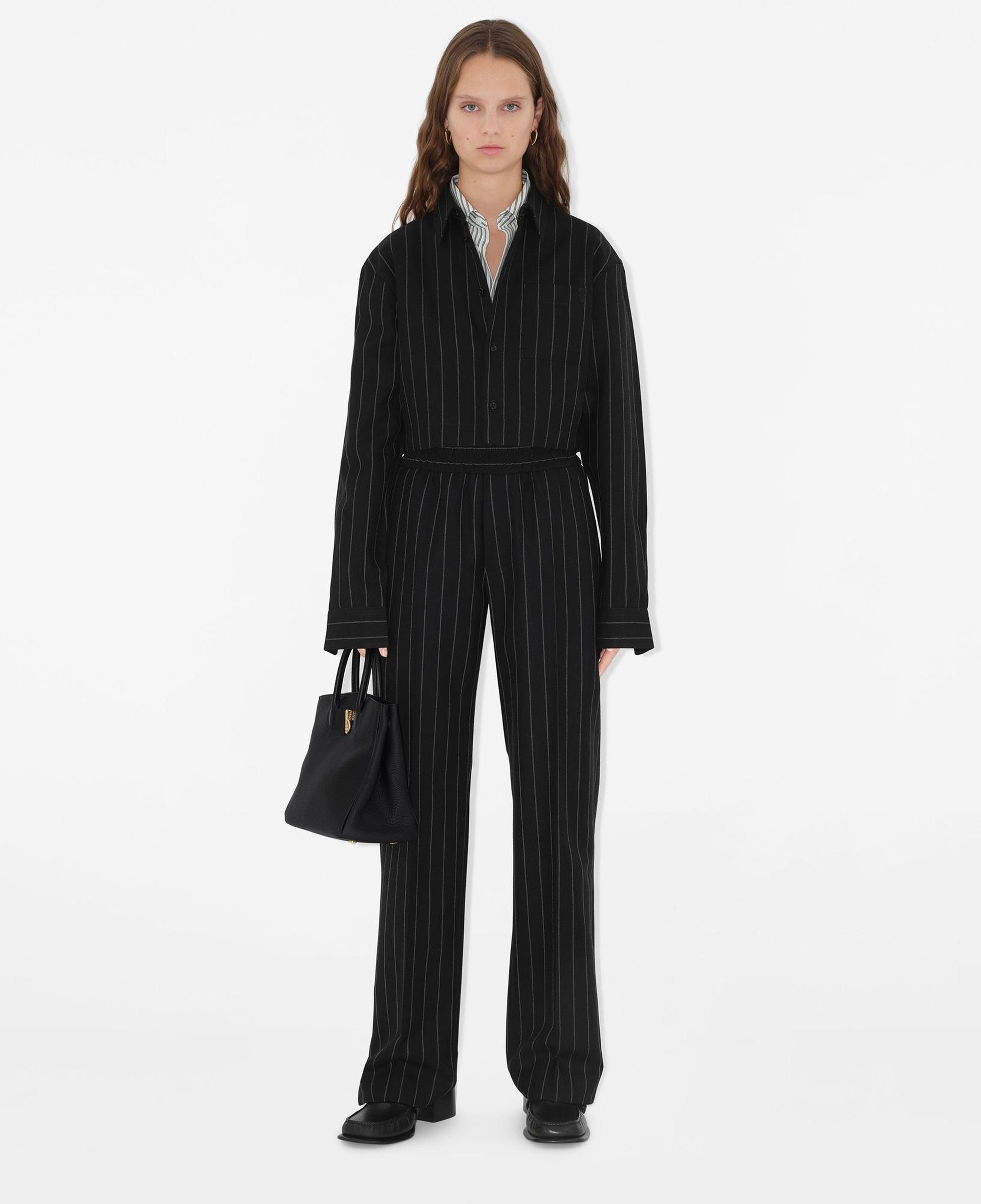 Burberry Tec Cropped Pinstriped Wool Kadın Lacivert Gömlek