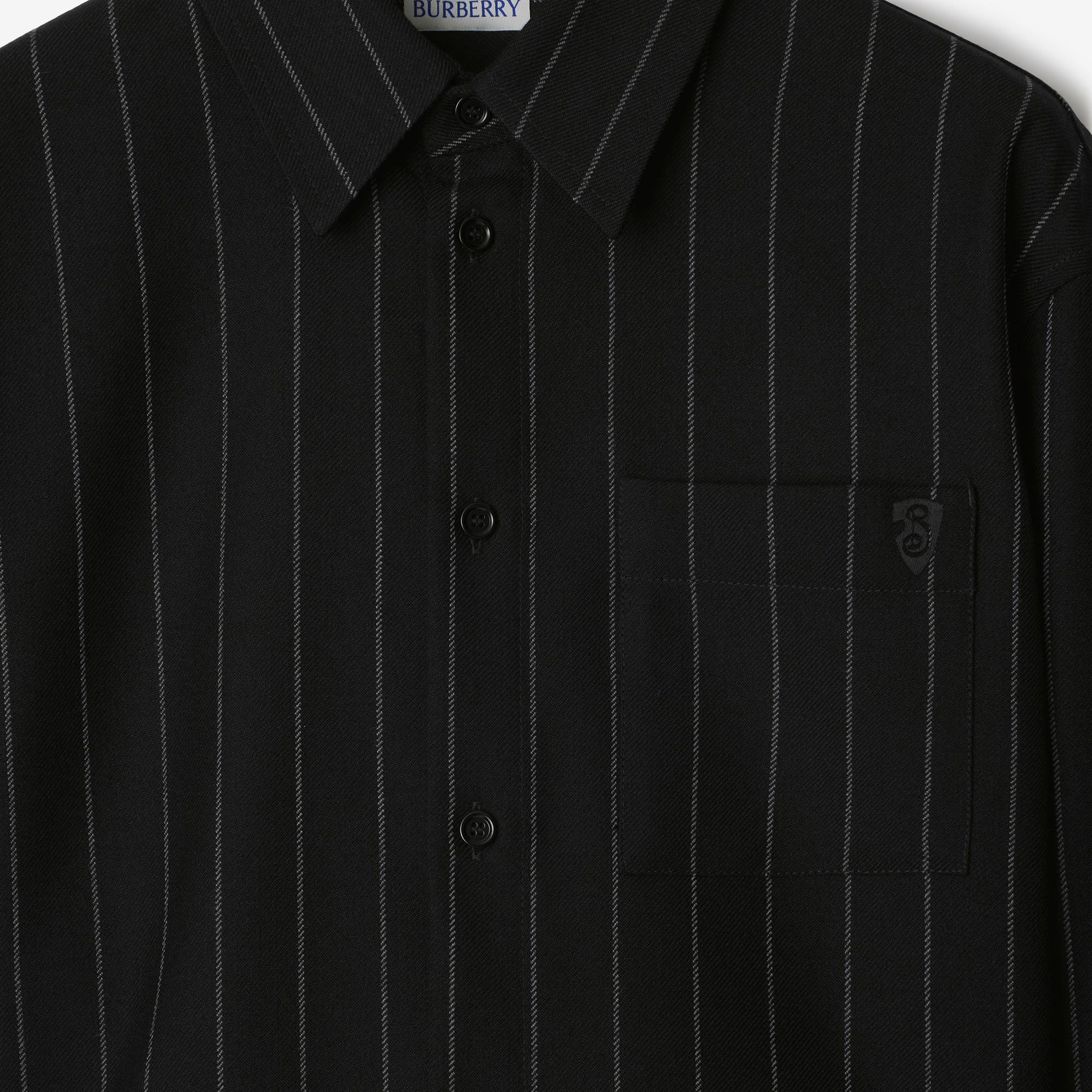 Burberry Tec Cropped Pinstriped Wool Kadın Lacivert Gömlek