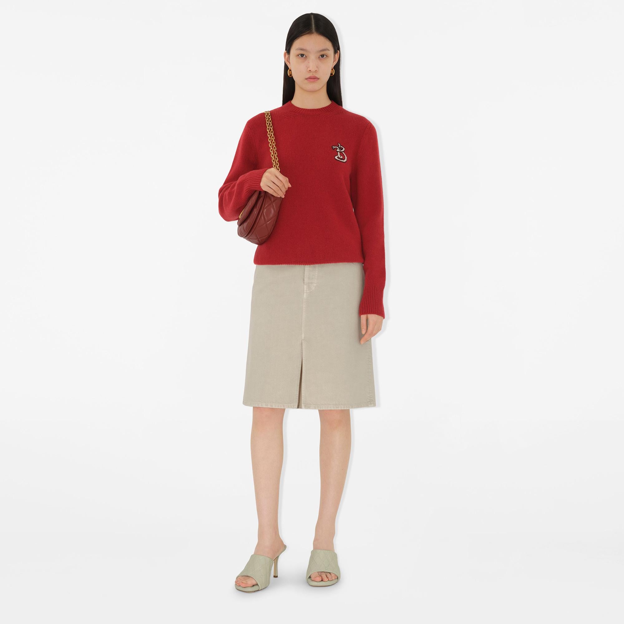 Burberry Lny Pai Snake Wool Cashmere Kadın Kırmızı Kazak