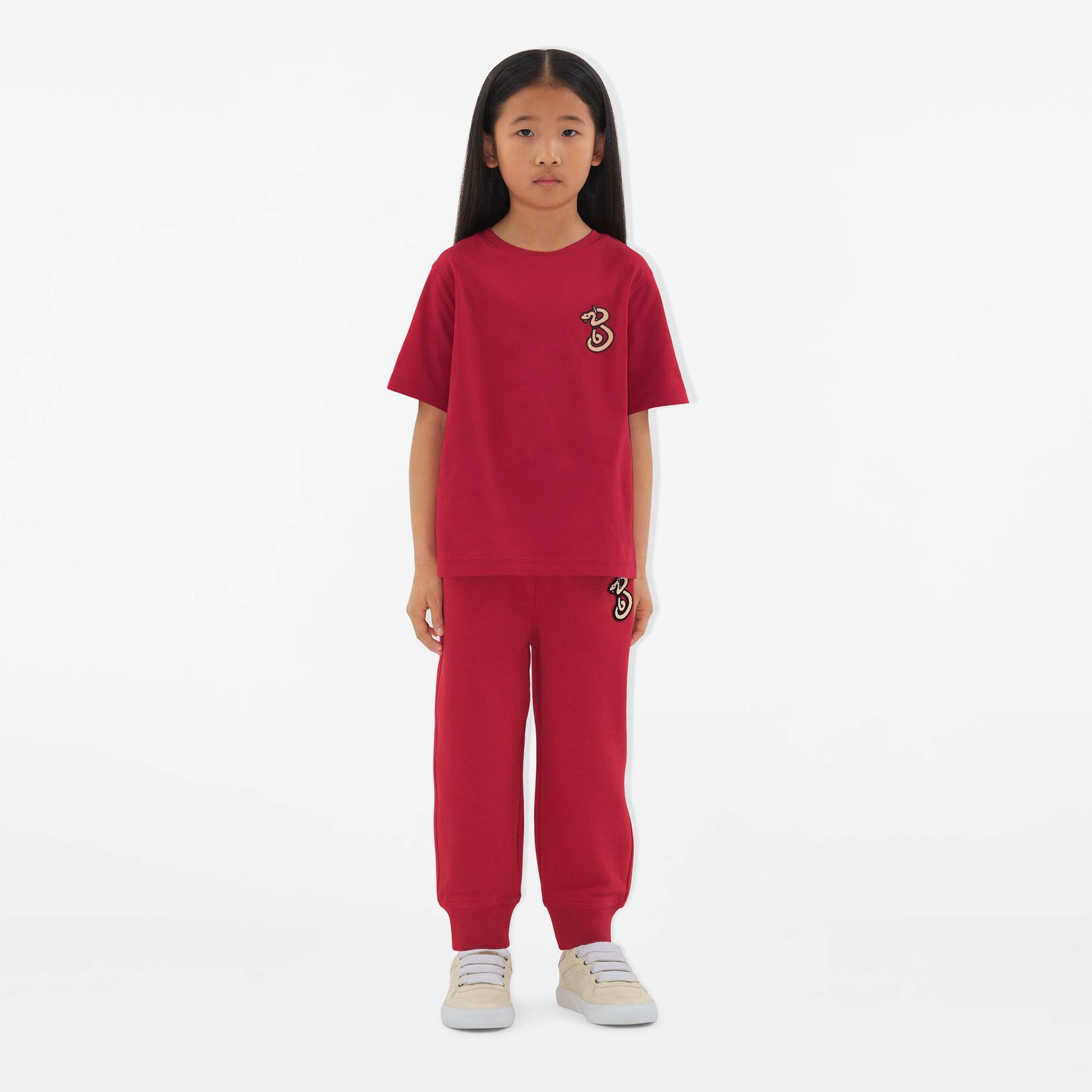 Burberry Cedar Snake Cotton Çocuk Kırmızı T-Shirt