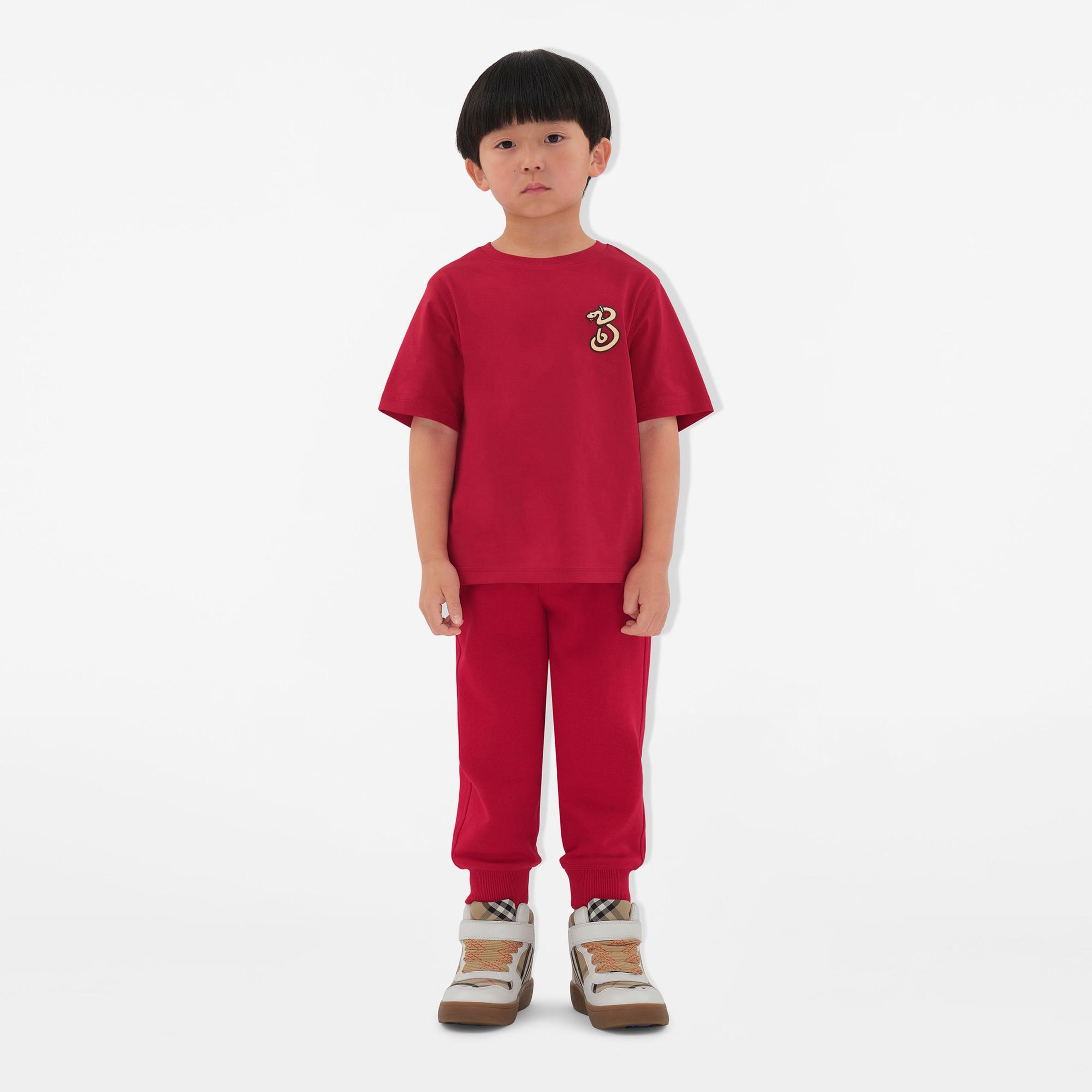Burberry Cedar Snake Cotton Çocuk Kırmızı T-Shirt