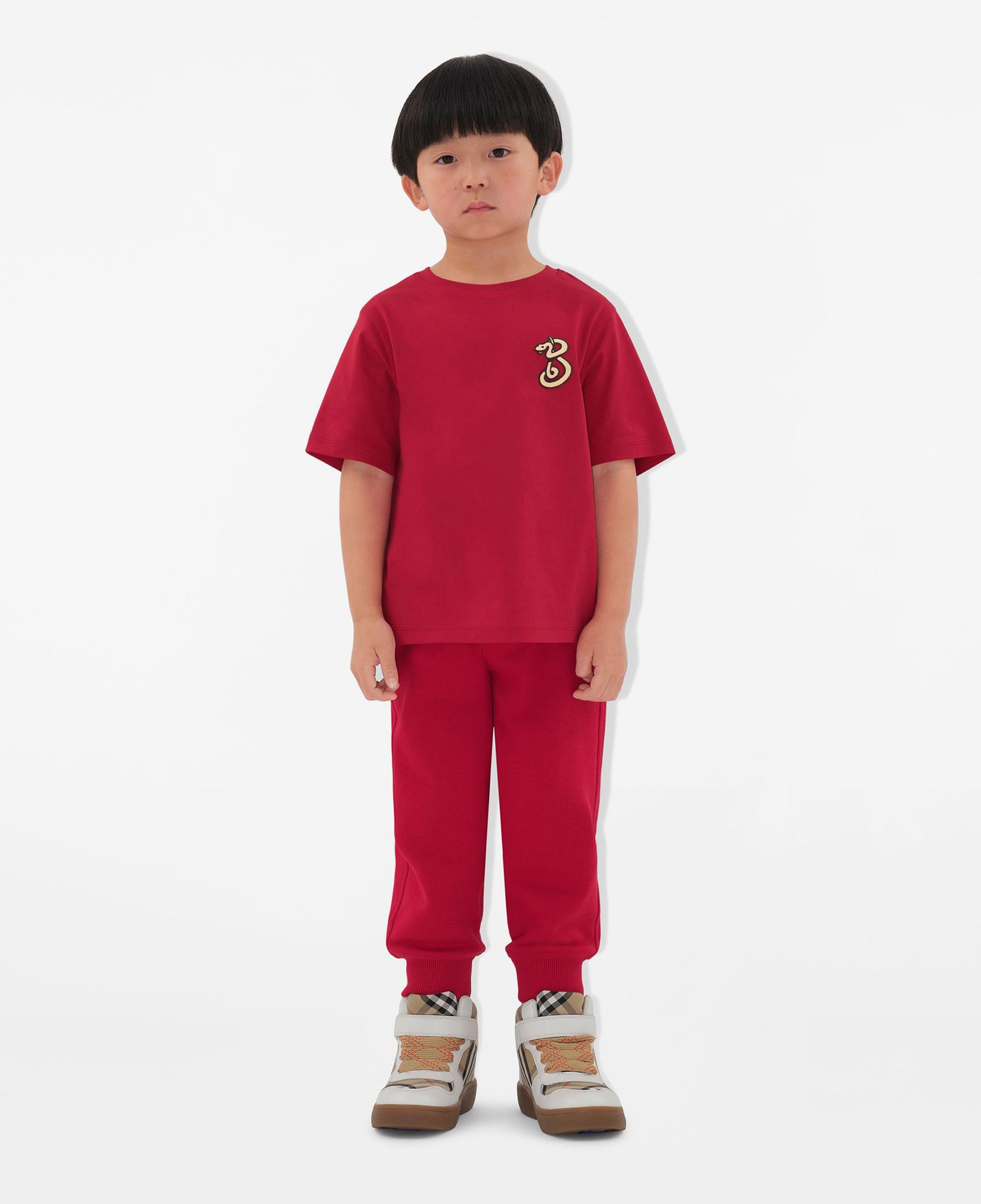 Burberry Cedar Snake Cotton Çocuk Kırmızı T-Shirt