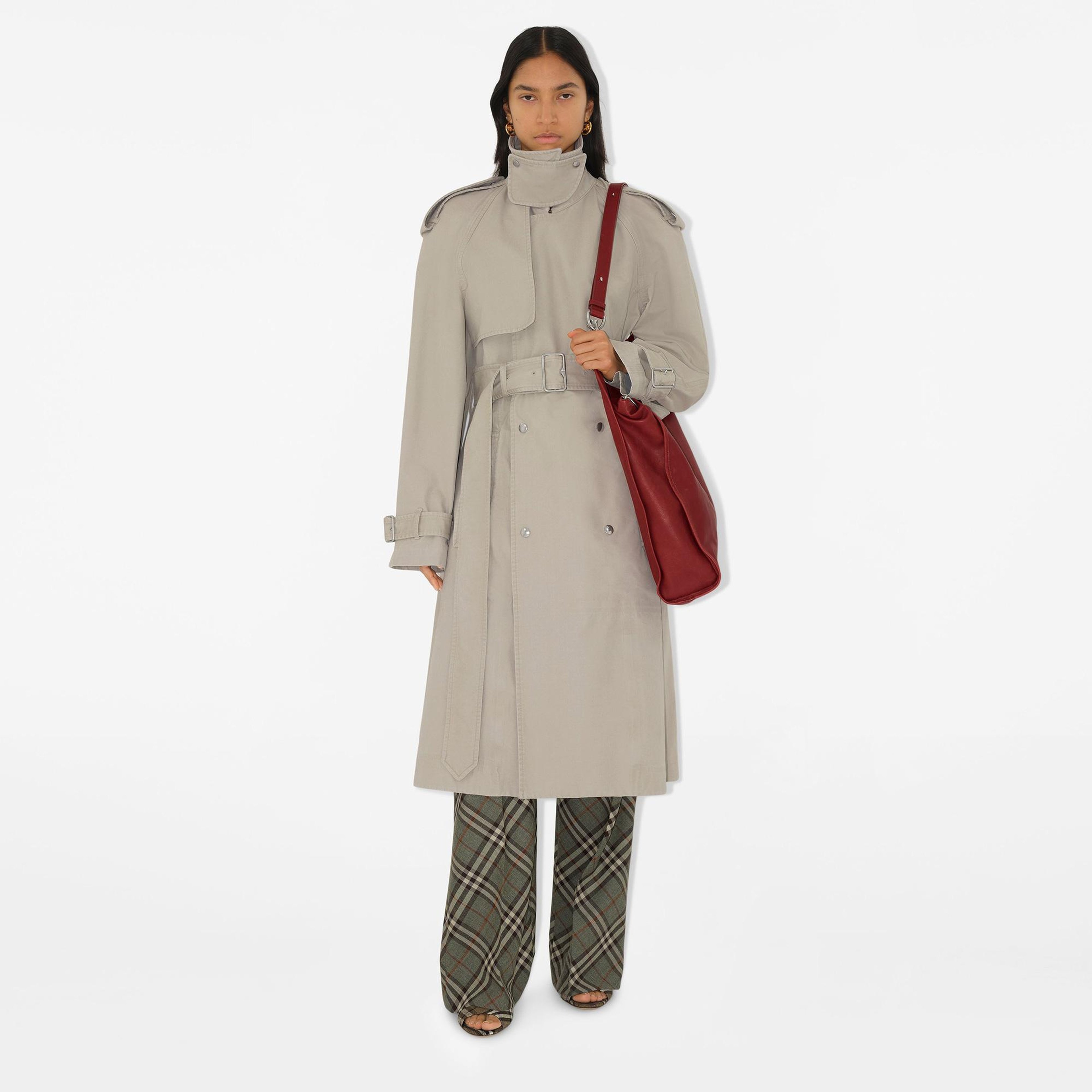 Burberry Tec Long Cotton Kadın Krem Trençkot