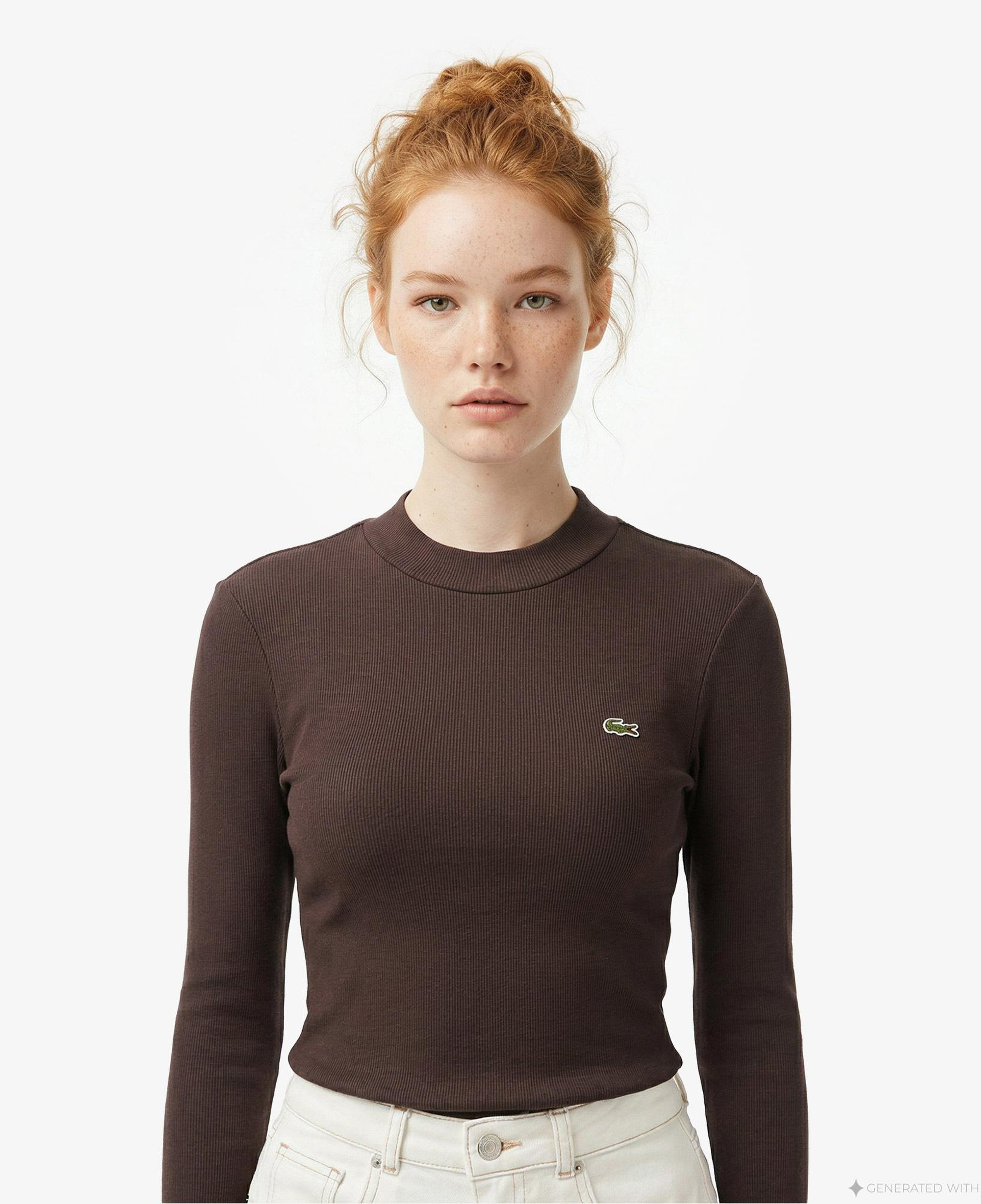 Lacoste Regular Fit Kadın Kahverengi Modal Karışımlı T-Shirt
