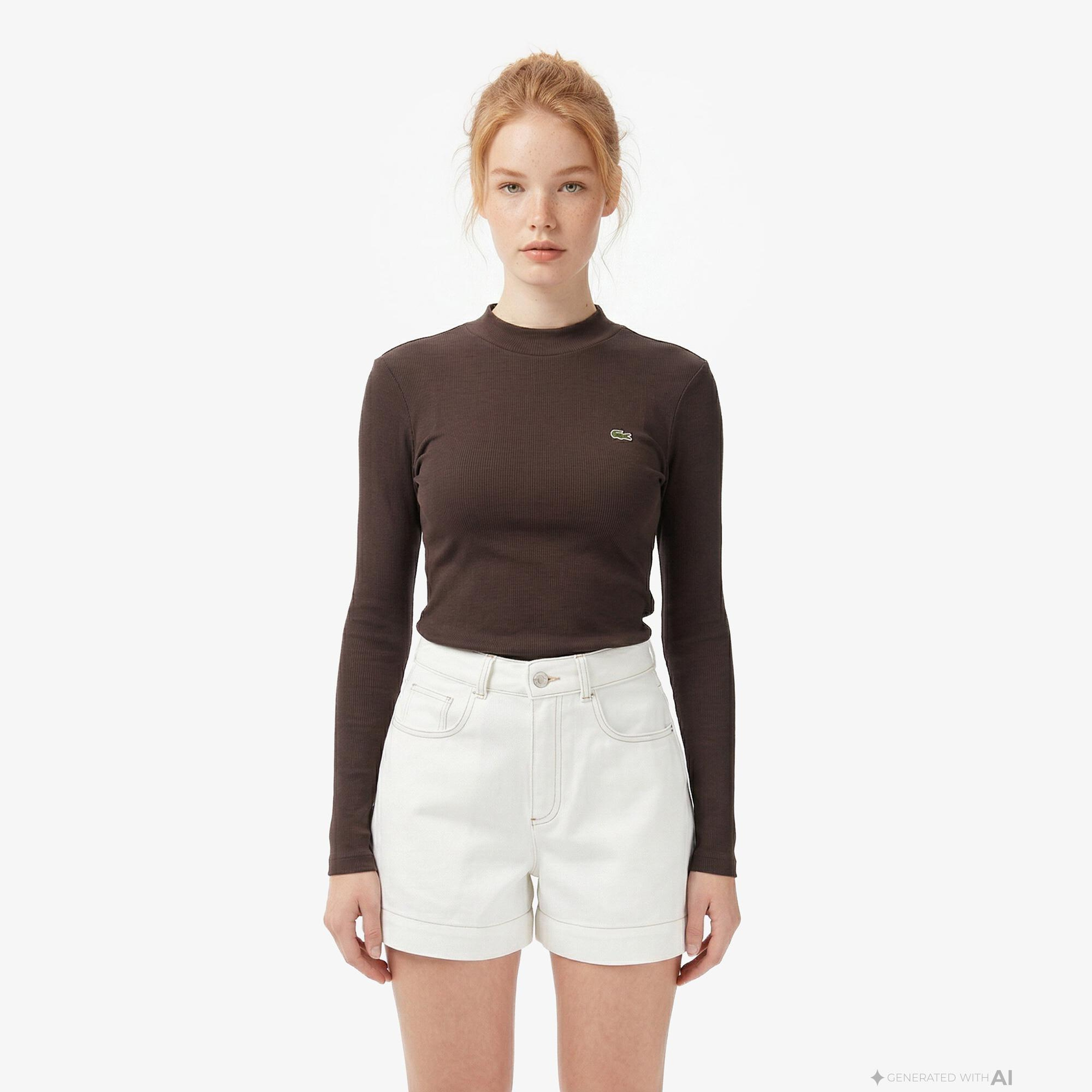 Lacoste Regular Fit Kadın Kahverengi Modal Karışımlı T-Shirt