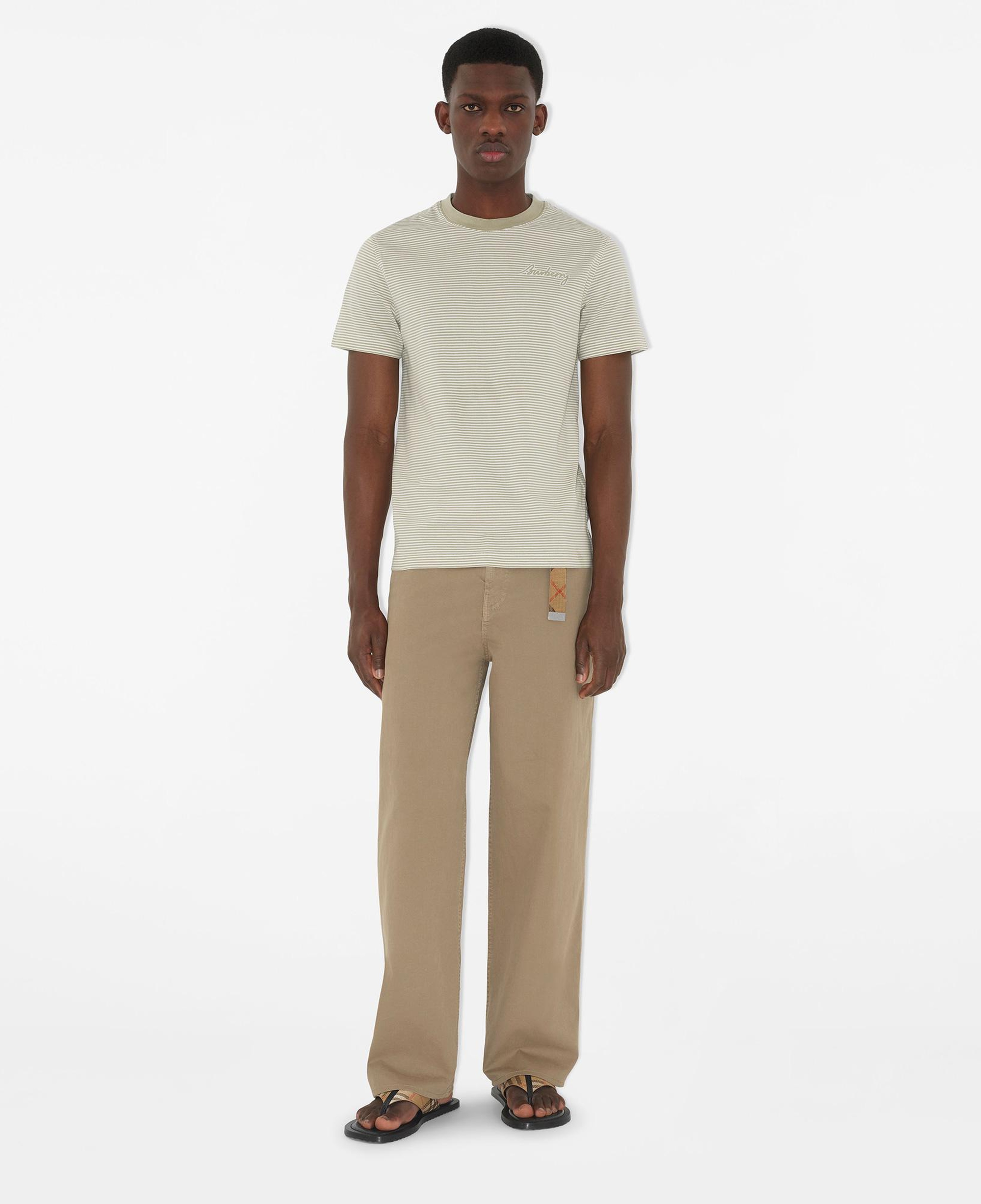 Burberry For Striped Cotton Erkek Bej T-Shirt
